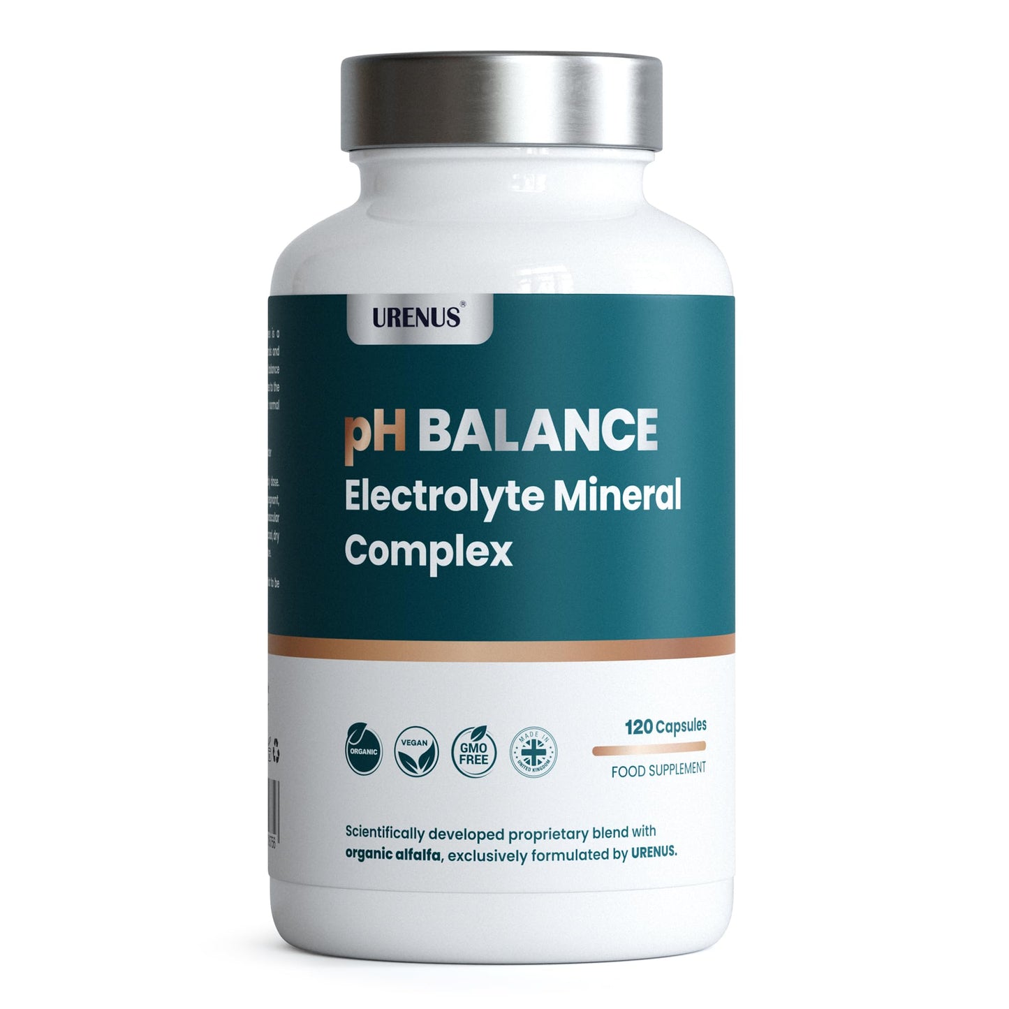 Urenus pH Balance Electrolyte Mineral Complex with Organic Alfalfa - Magnesium, Potassium, Calcium, Zinc, Vitamin C & Vitamin D3 - Electrolyte & Mineral Supplement - 120 Capsules