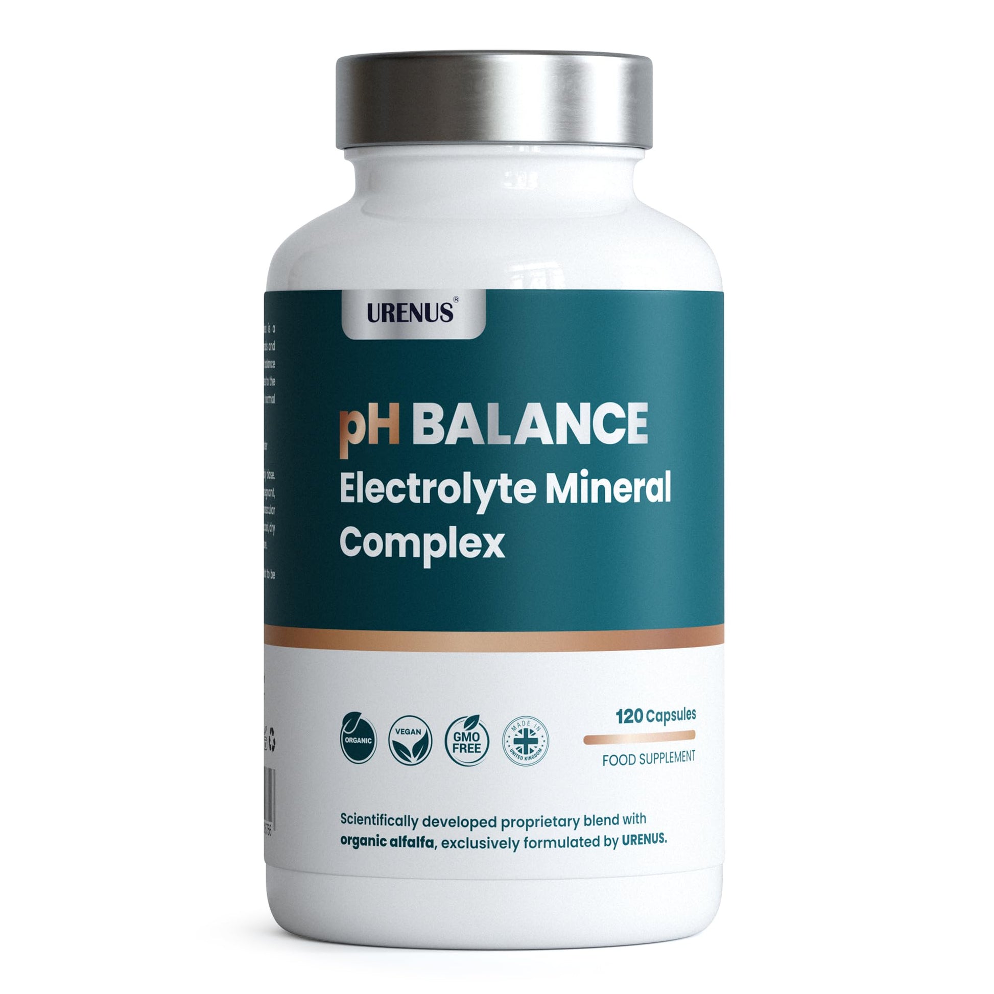 Urenus pH Balance Electrolyte Mineral Complex with Organic Alfalfa - Magnesium, Potassium, Calcium, Zinc, Vitamin C & Vitamin D3 - Electrolyte & Mineral Supplement - 120 Capsules