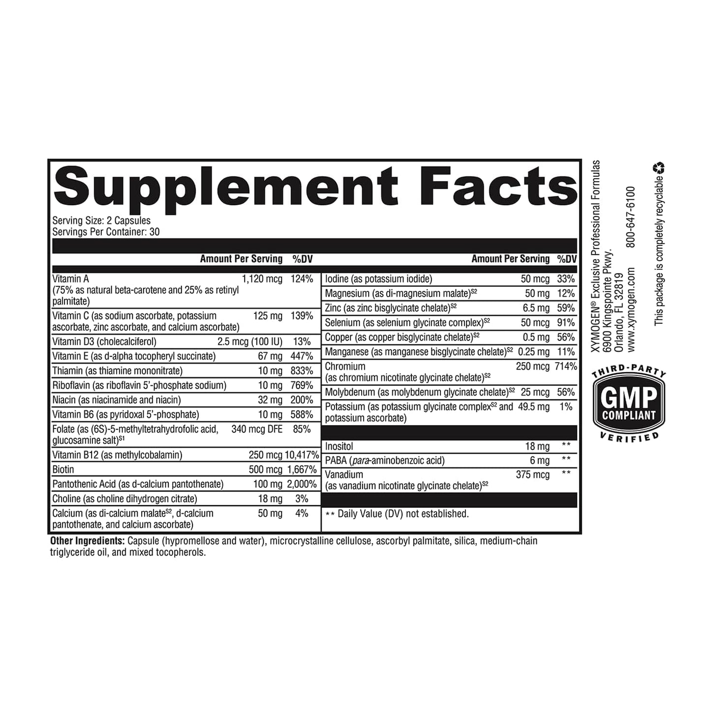 XYMOGEN ActivNutrients Without Iron Capsule 60 Count