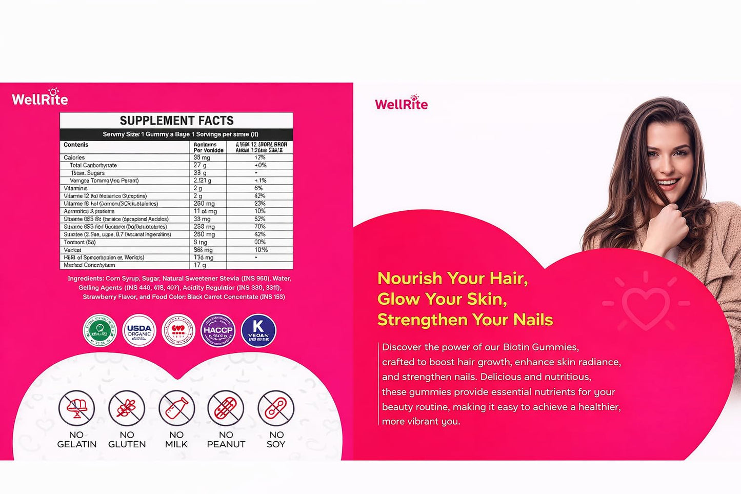 Wellrite Hair, Skin & Nail Gummy Vitamins, 60 Count