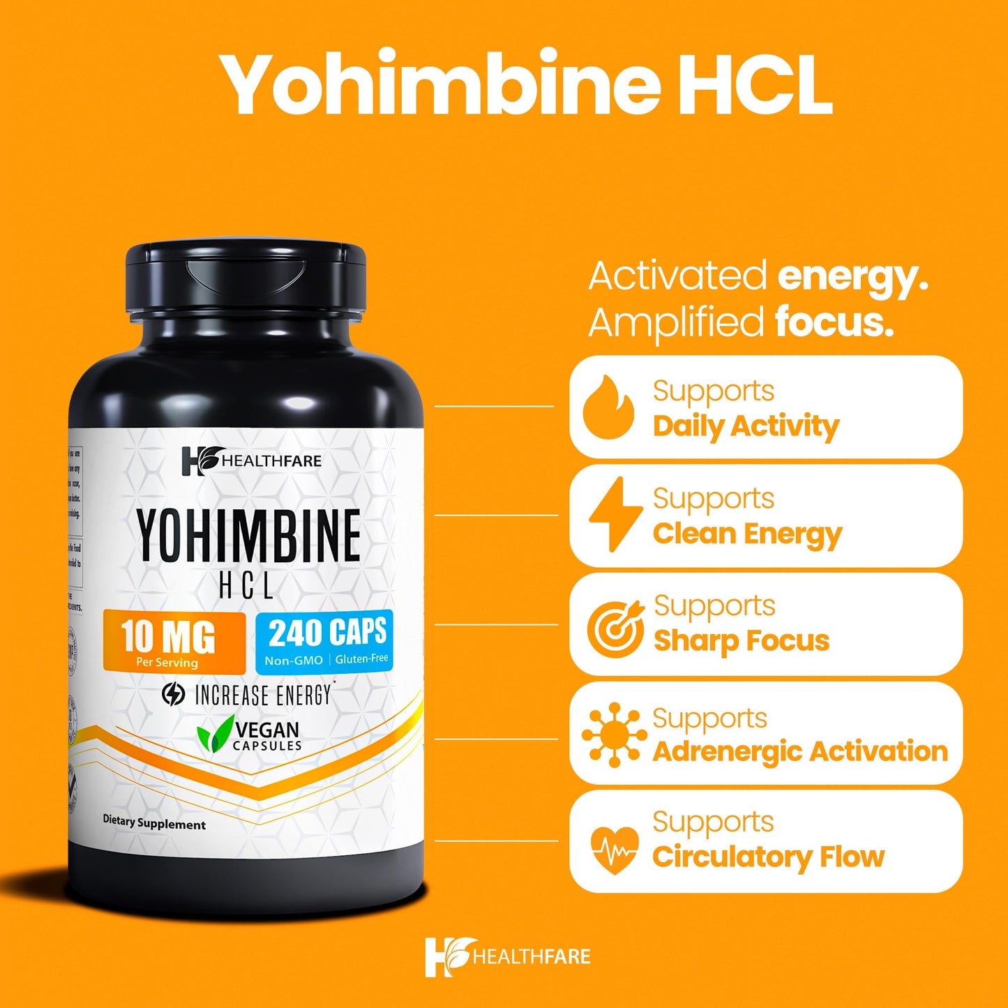 Healthfare Yohimbine HCL 10mg Capsules, 240 Count