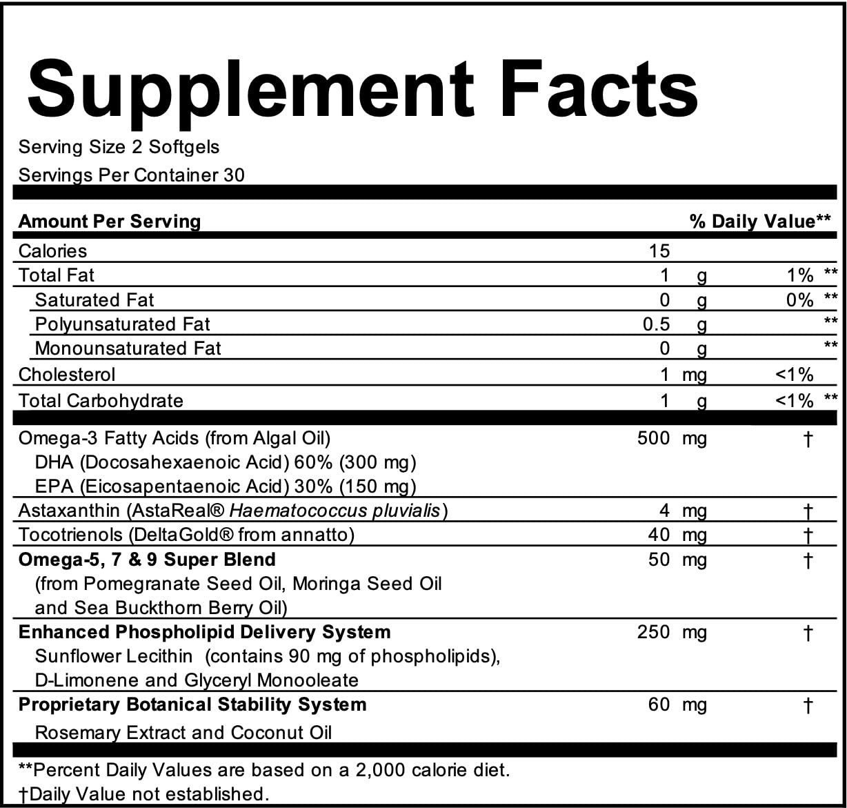 AstaMatrix Algae Derived Omega 3 EPA & DHA Softgels 60