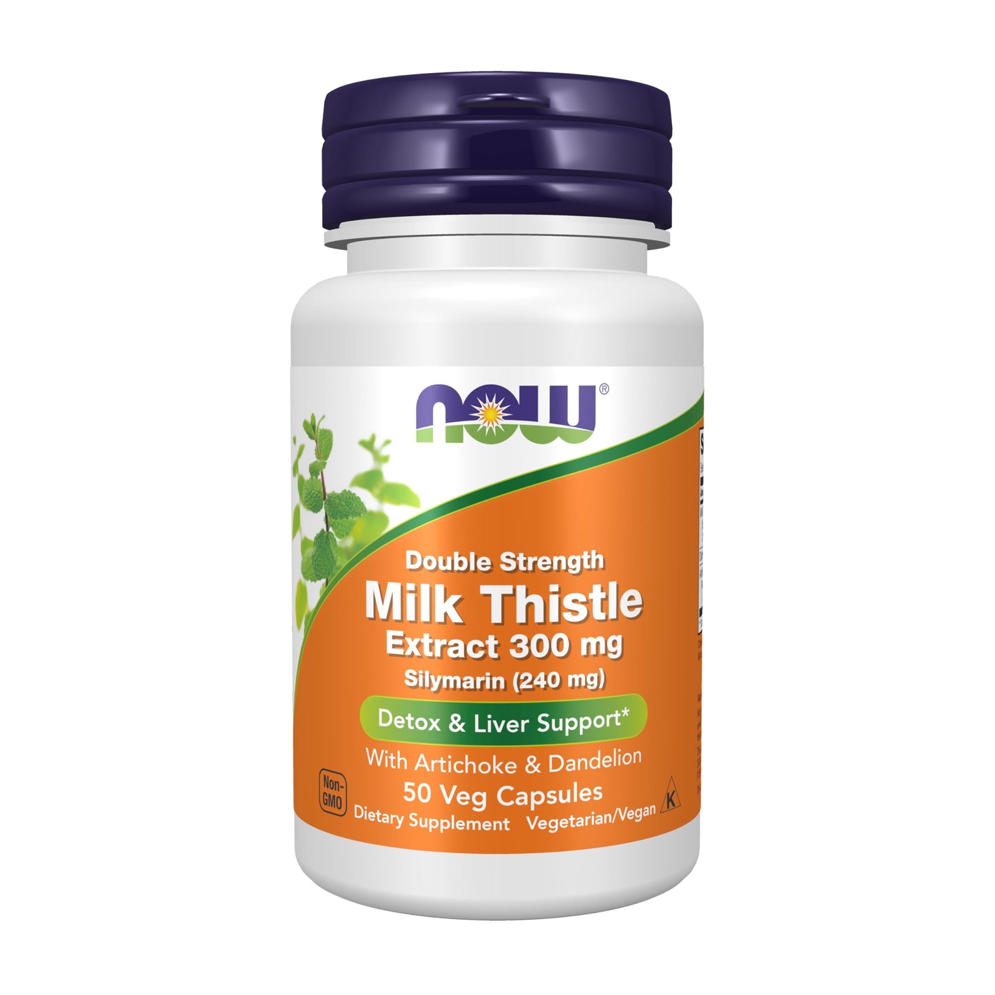 NOW Foods Silymarin Milk Thistle Extract 300 mg with Artichoke and Dandelion, Double Strength, 50 Veg Capsules