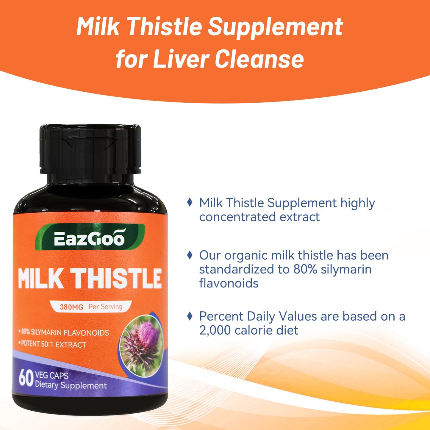EAZGOO Milk Thistle Supplement, 120 Capsules