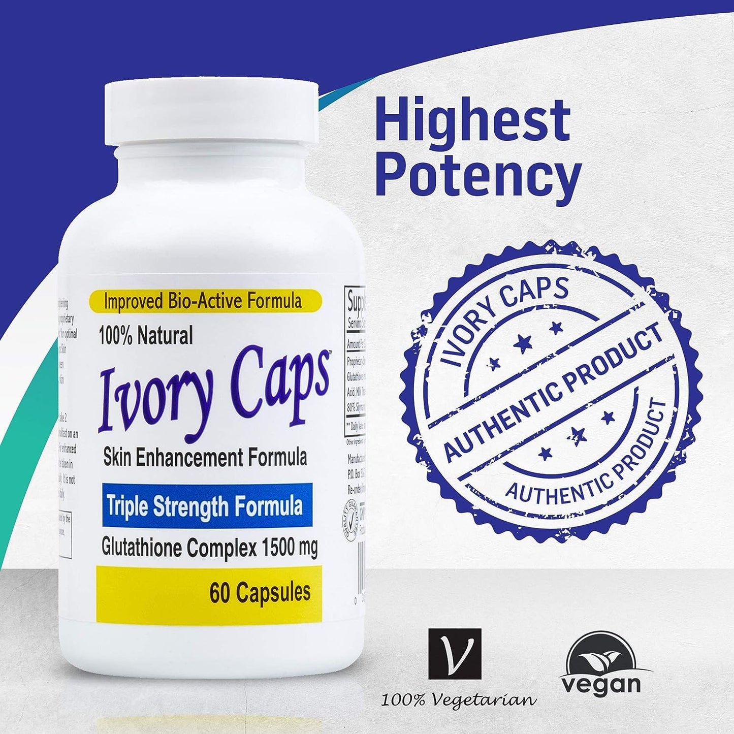 Ivory Caps Glutathione 1500 Skin Whitening Complex Capsule, 60 Count