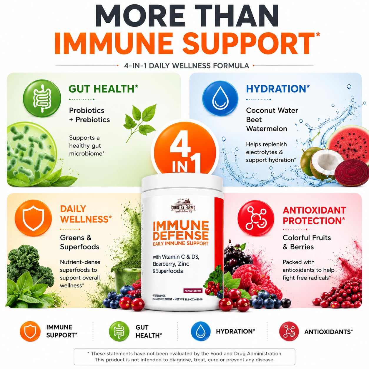 Country Farms Immune Defense Superfoods Immune Support Supplement Powder 16.93 oz