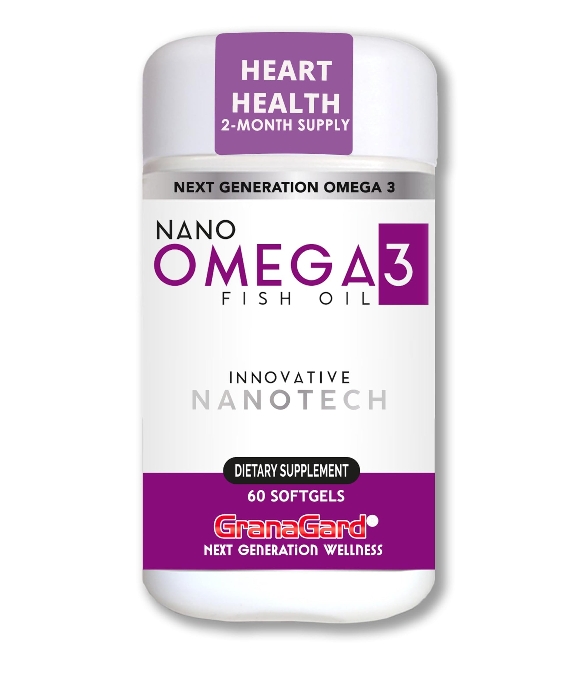 Granagard Nano Omega 3 Softgels, High Potency EPA DHA, No Aftertaste, Easy to Swallow, 60 Count