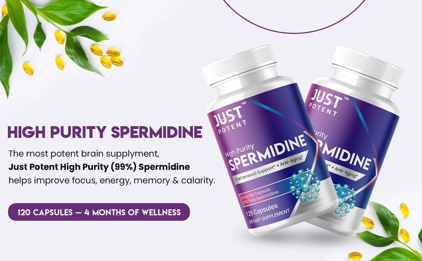 Just Potent High Purity (99%) Spermidine Supplement Capsules, 120 Count