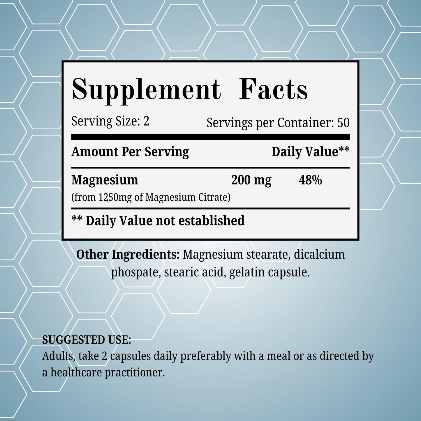 Arymar Magnesium Citrate 1250mg High Potency Magnesium Supplement, Capsule, 100 Capsules