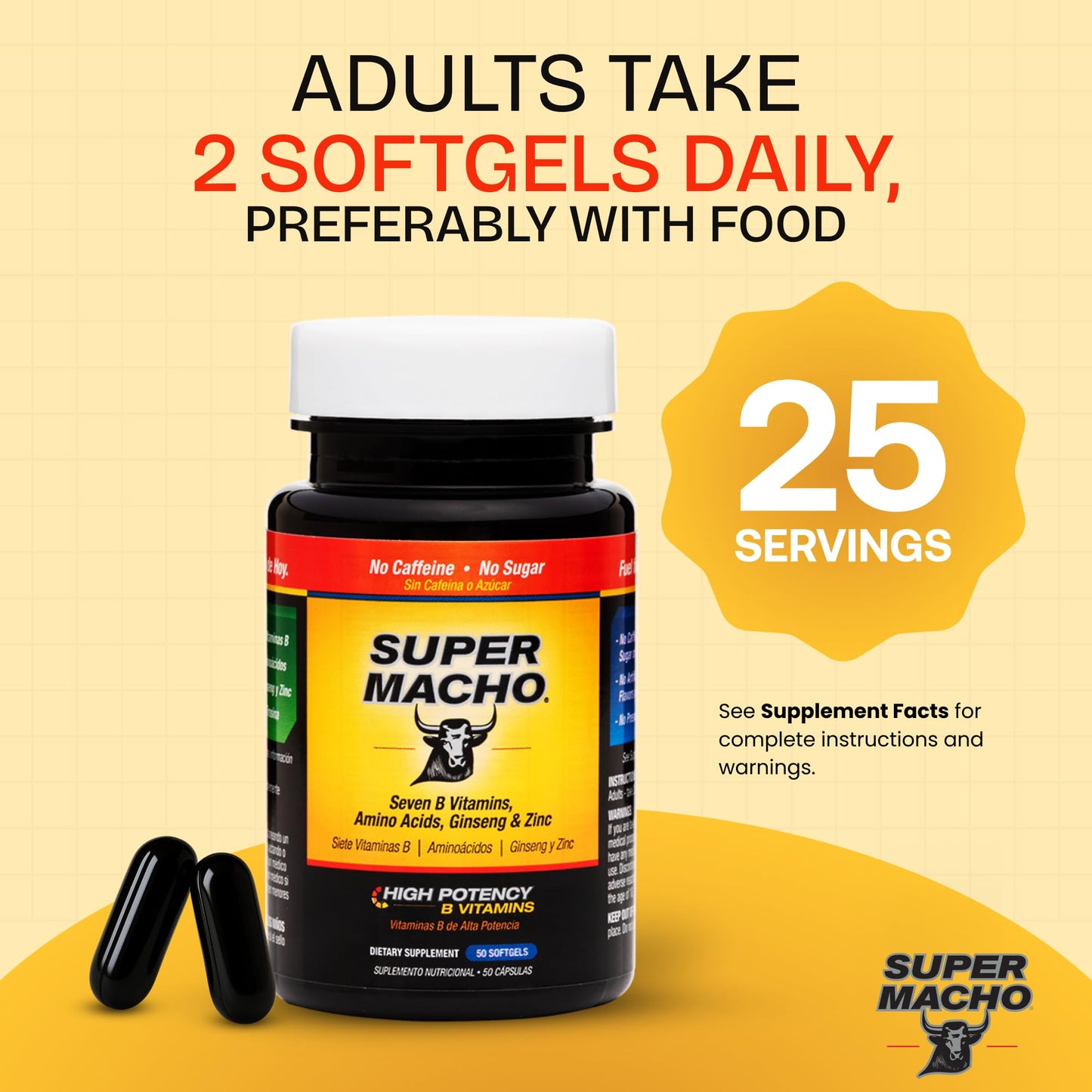 Super Macho High Potency B Vitamins and Amino Acids Softgels 50 Count