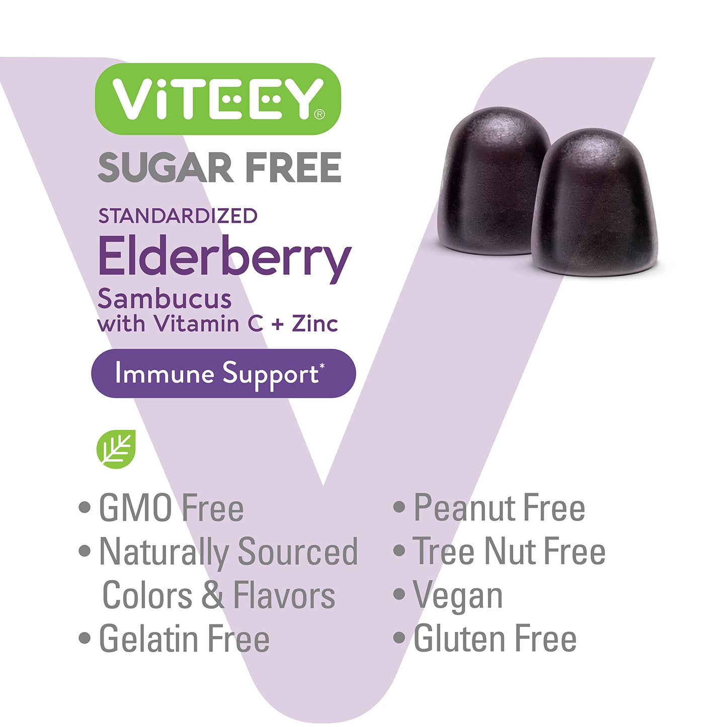 Viteey Sambucus Elderberry Gummies with Zinc & Vitamin C for Adults & Teens, 120 Gummies