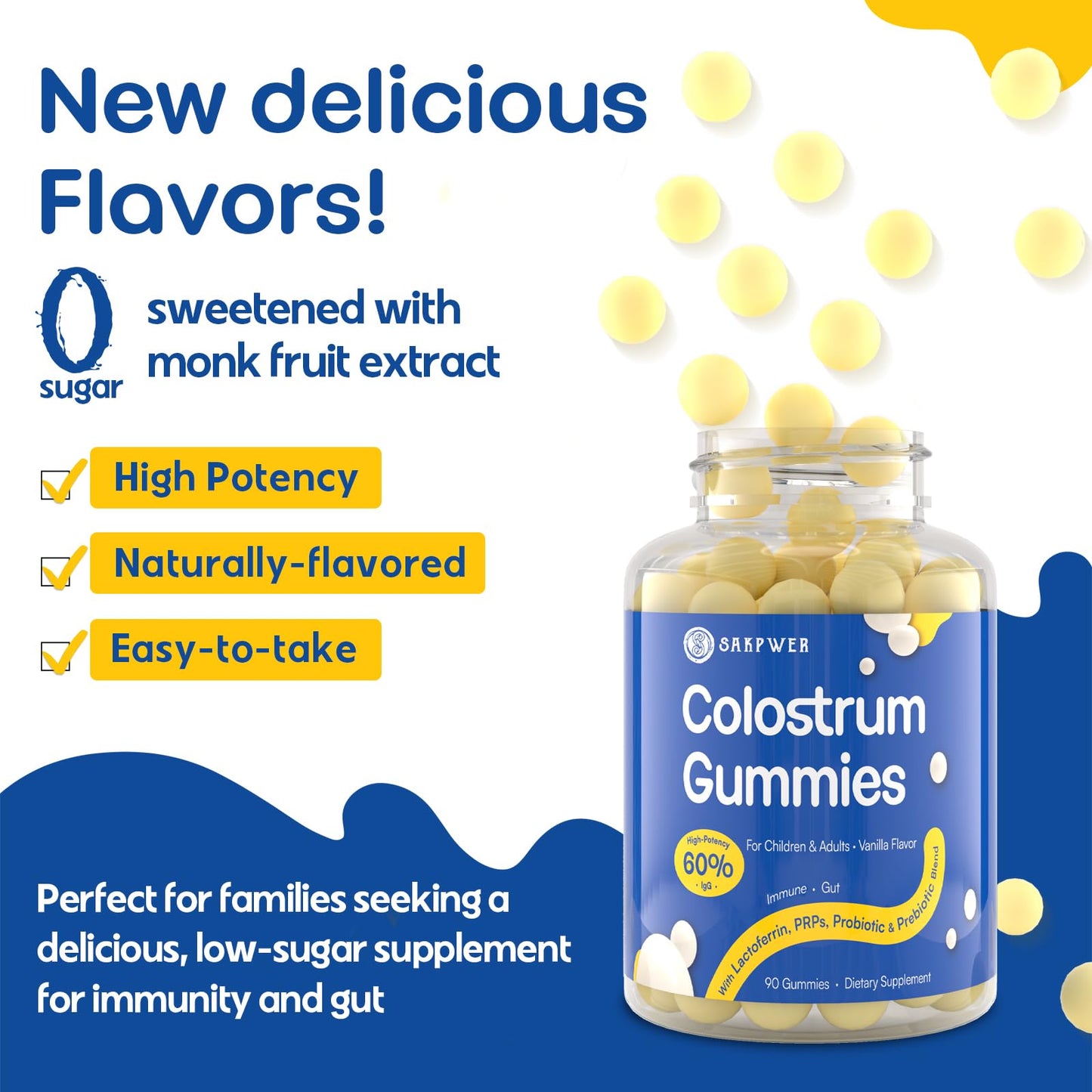 Sakpwer Bovine Colostrum Supplement Gummies, 90 Count
