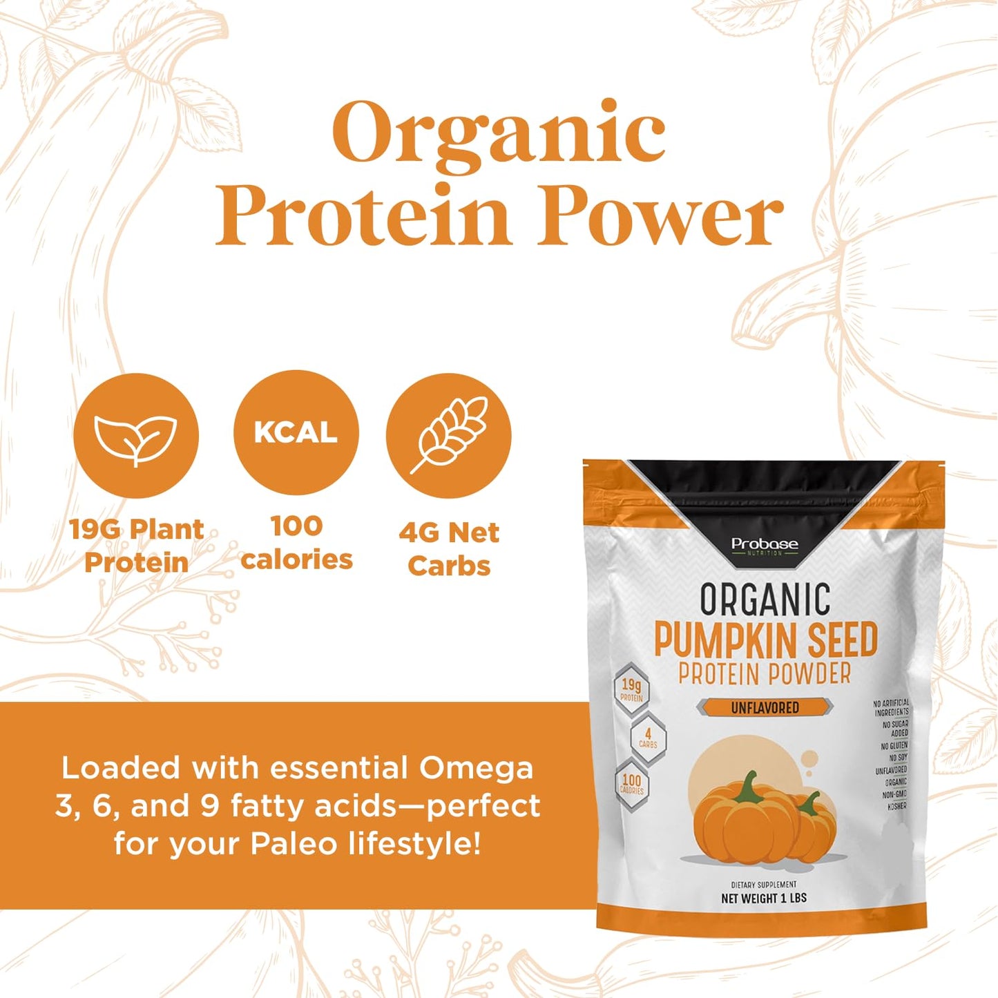 Probase Nutrition Pumpkin Seed Protein Powder, 16 oz
