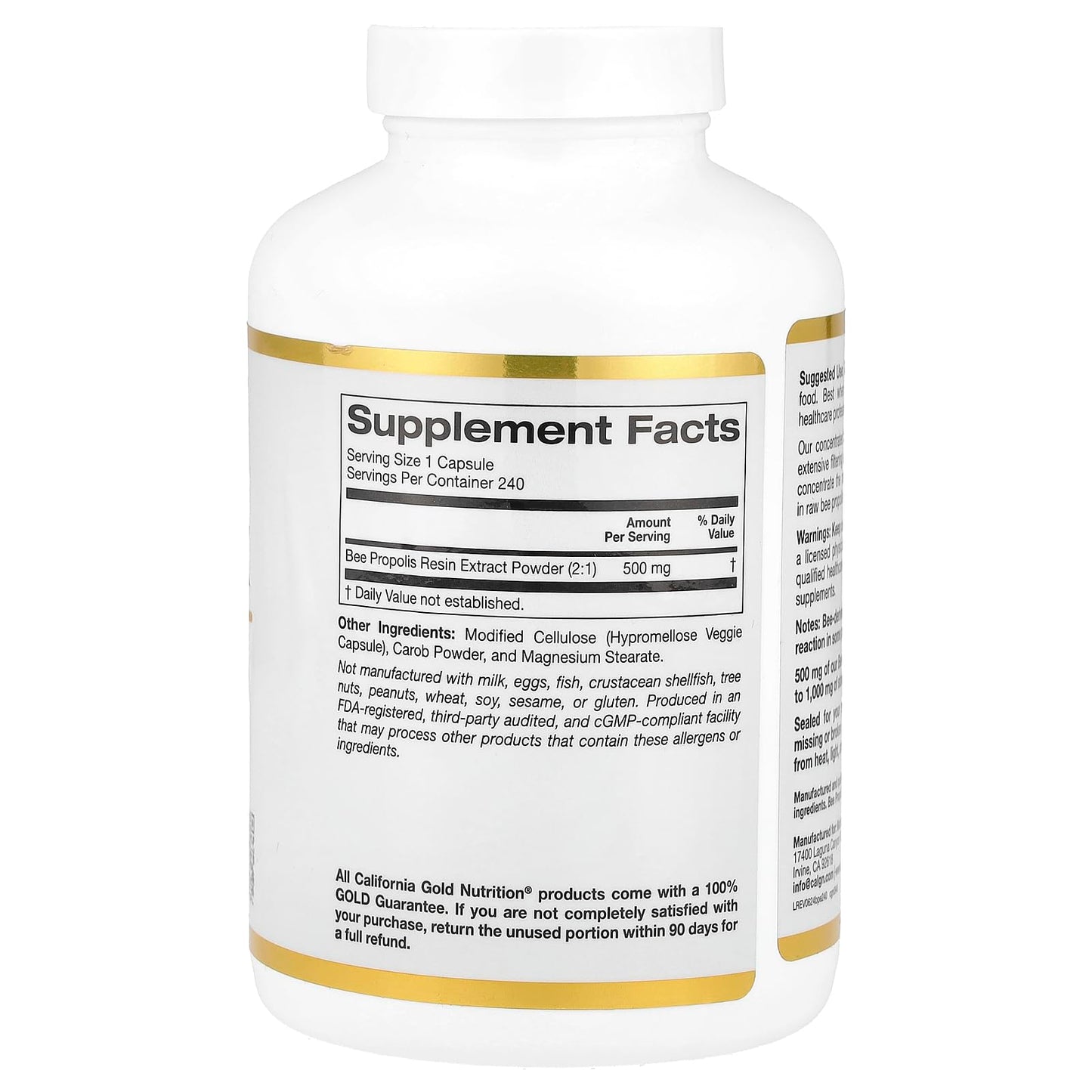 California Gold Nutrition Bee Propolis 2X Potency, Concentrated Extract 500 mg, Equivalent to 1000 mg of Natural Propolis, Support Immune Health & Vitality*, Capsules, 240