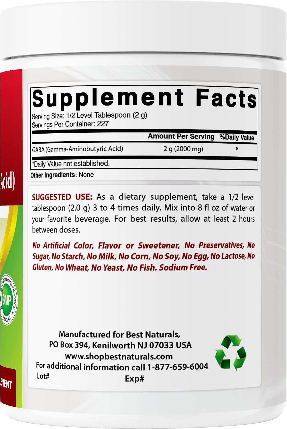 Best Naturals GABA (Gamma Aminobutyric Acid) Pure Powder, 16 oz