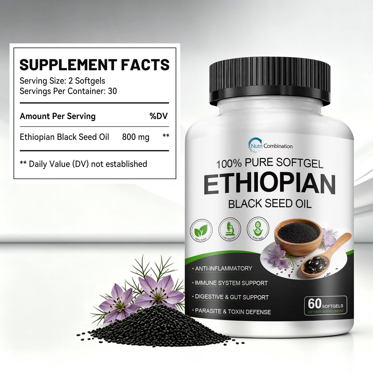 OOLUNESSAOO Ethiopian Black Seed Oil Softgels, 60 Softgels