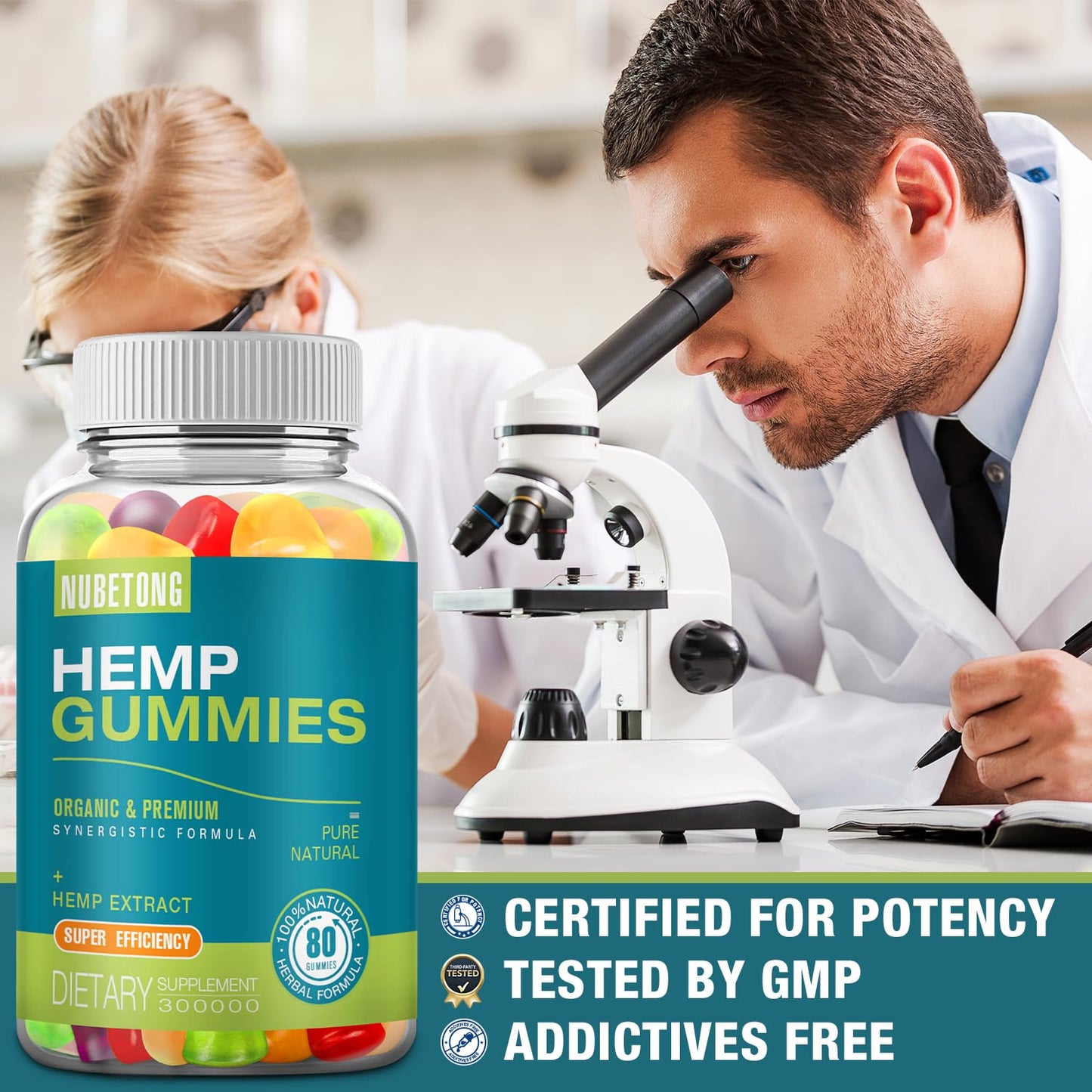 Nubetong Hemp Gummies High Potency Extra Strength Hemp Oil Extract Organic Edible Gummy Supplement for Sleep, Pain, Anxiety, 80 Count