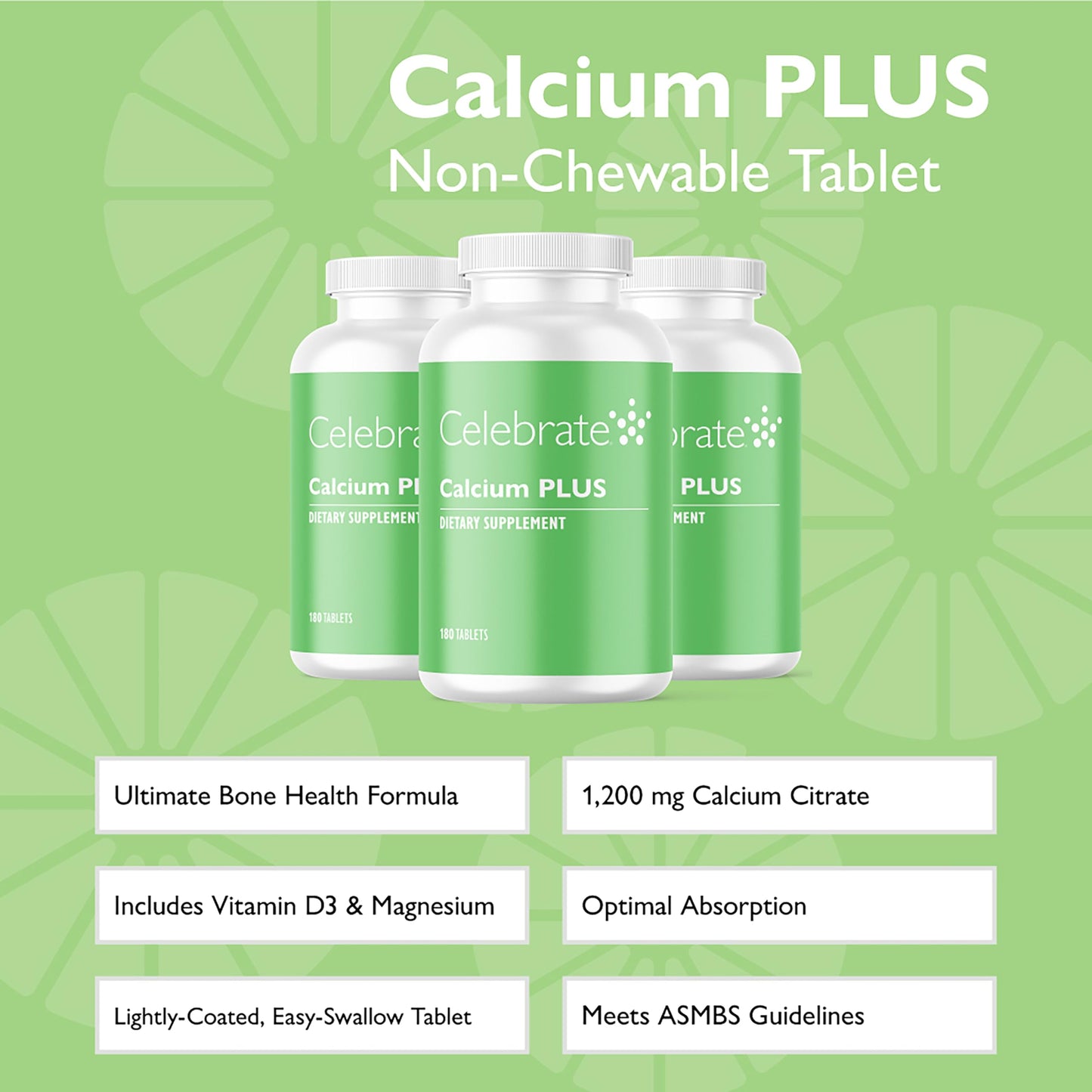 Celebrate Bariatric Supplements Calcium Plus 600mg Calcium Citrate, 600 IU Vitamin D3 & 50mg Magnesium - 540 Tablets