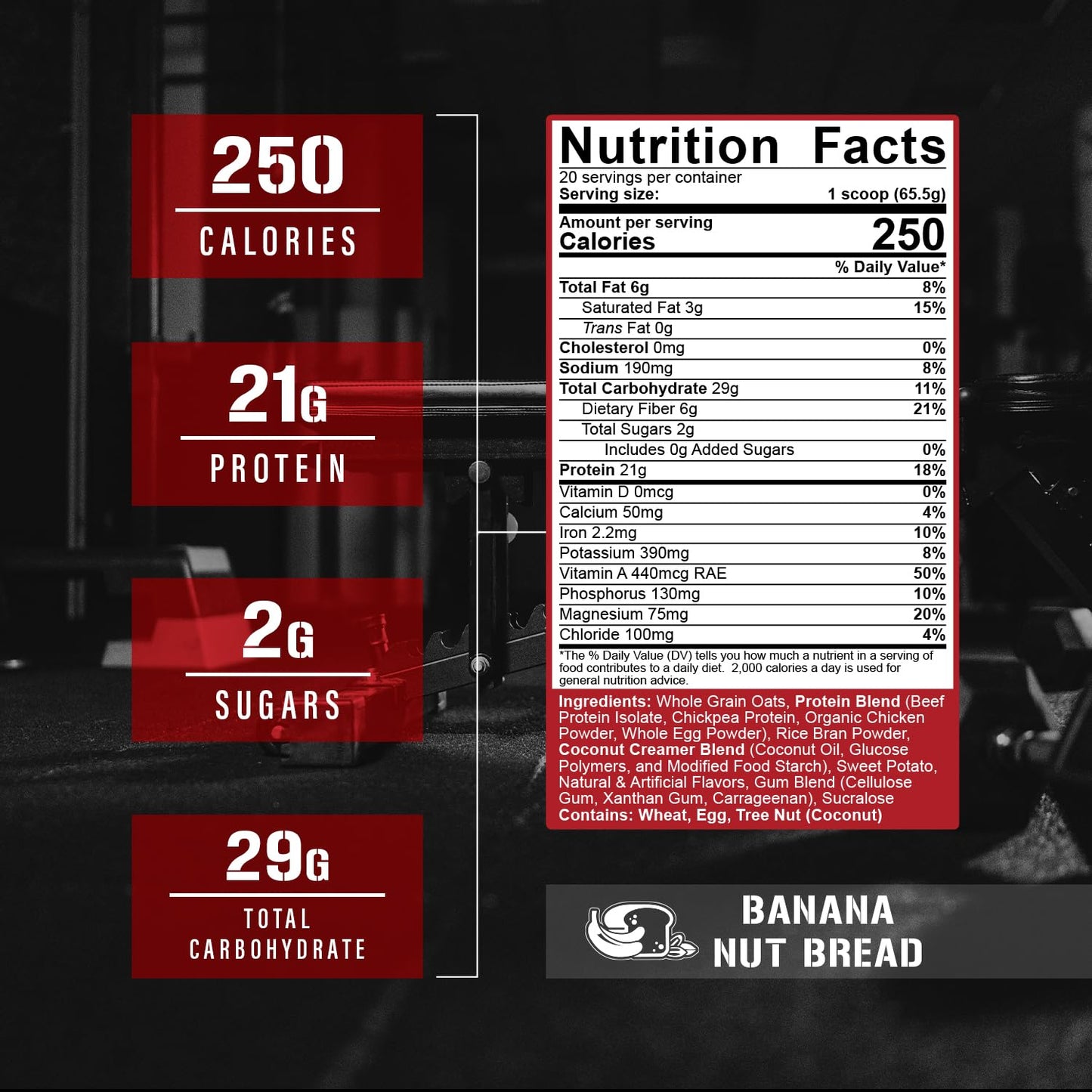 5% Nutrition Rich Piana Real Carbs + Protein Clean Mass Gainer Meal Replacement Protein Powder Banana Nut Bread, 3 lb, 20 Servings