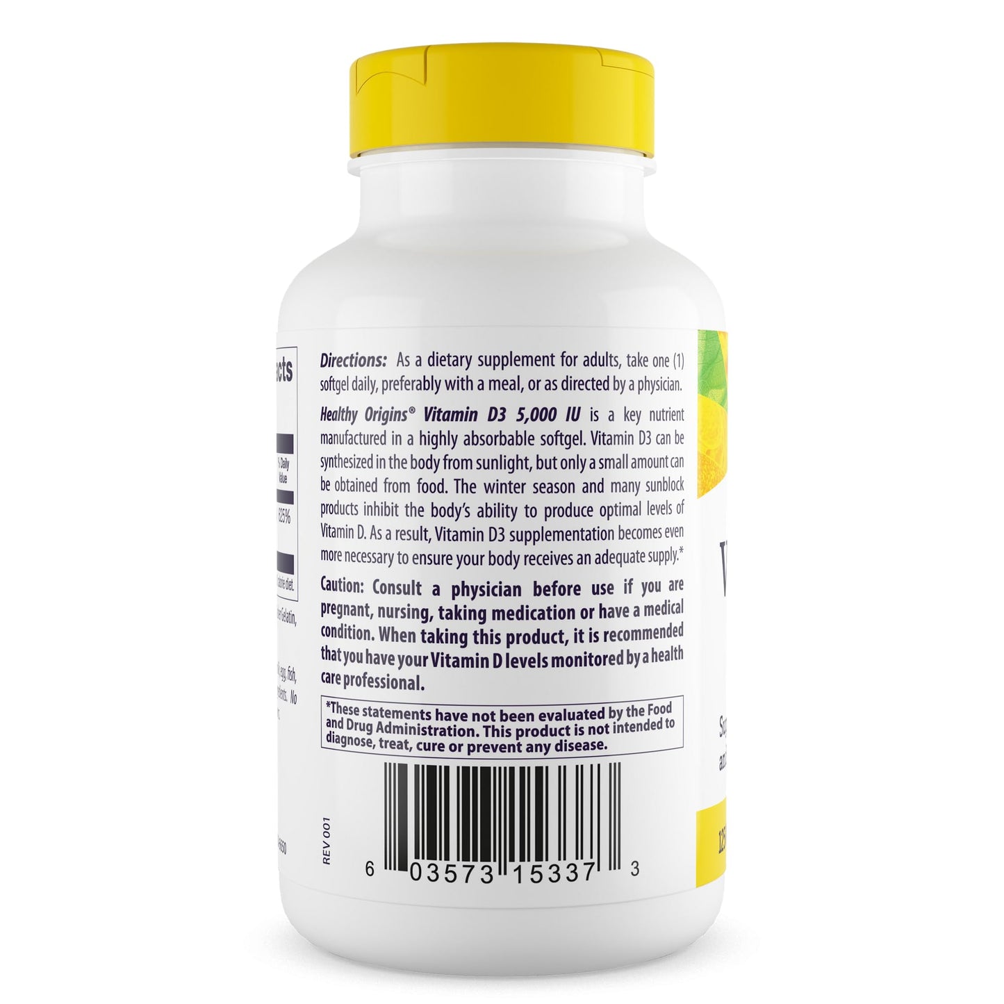 Healthy Origins Vitamin D3 (Lanolin) 5000 IU Softgel, 360 Softgels
