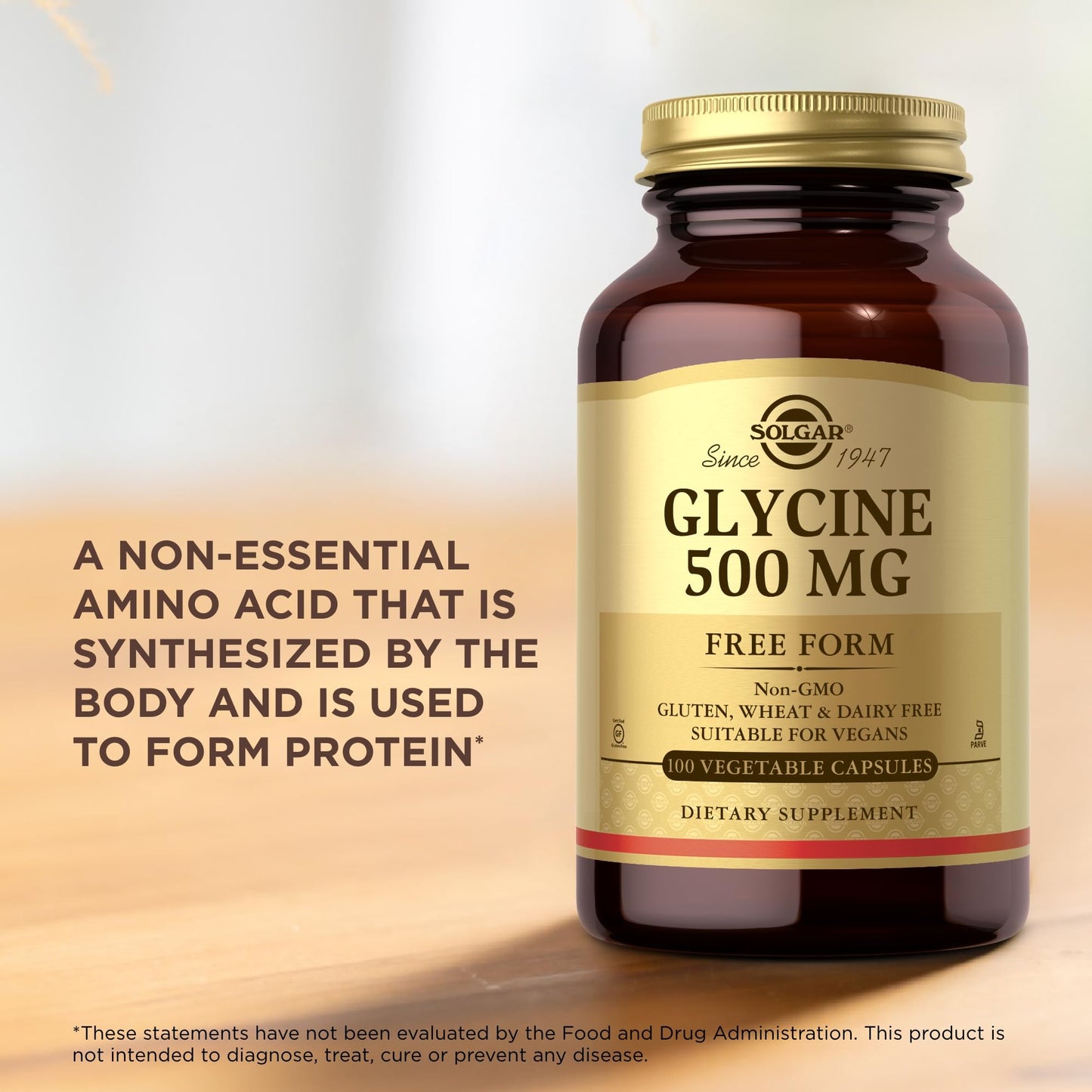 Solgar Glycine 500 mg Vegetable Capsules, 100 Count