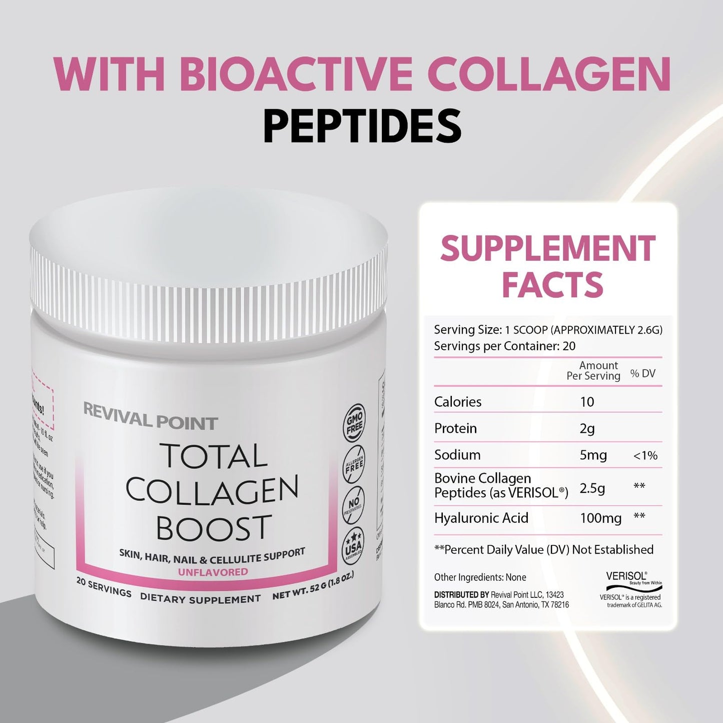 Revival Point Total Collagen Boost with Verisol® Bioactive Collagen Peptides Powder, 1.8 Ounce