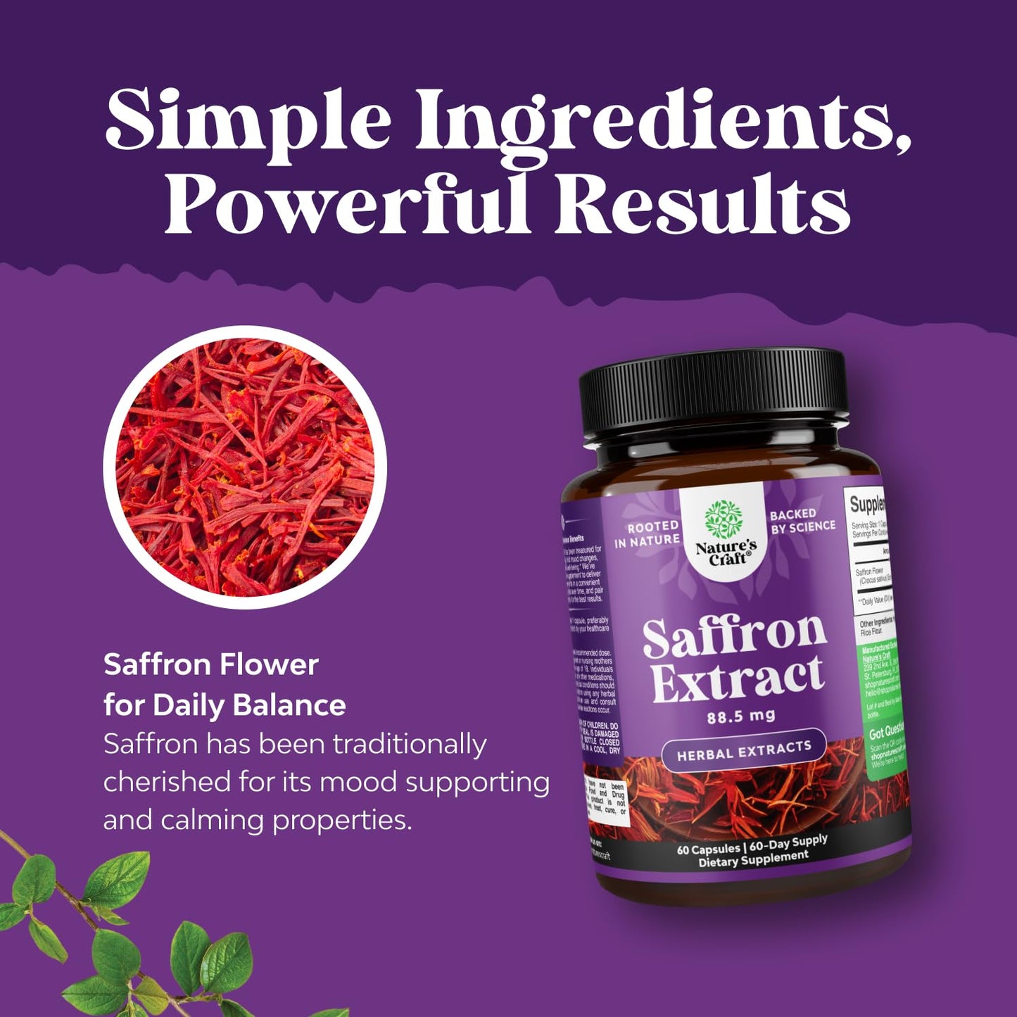 Natures Craft Pure Extract of Saffron Capsules, 60 Count