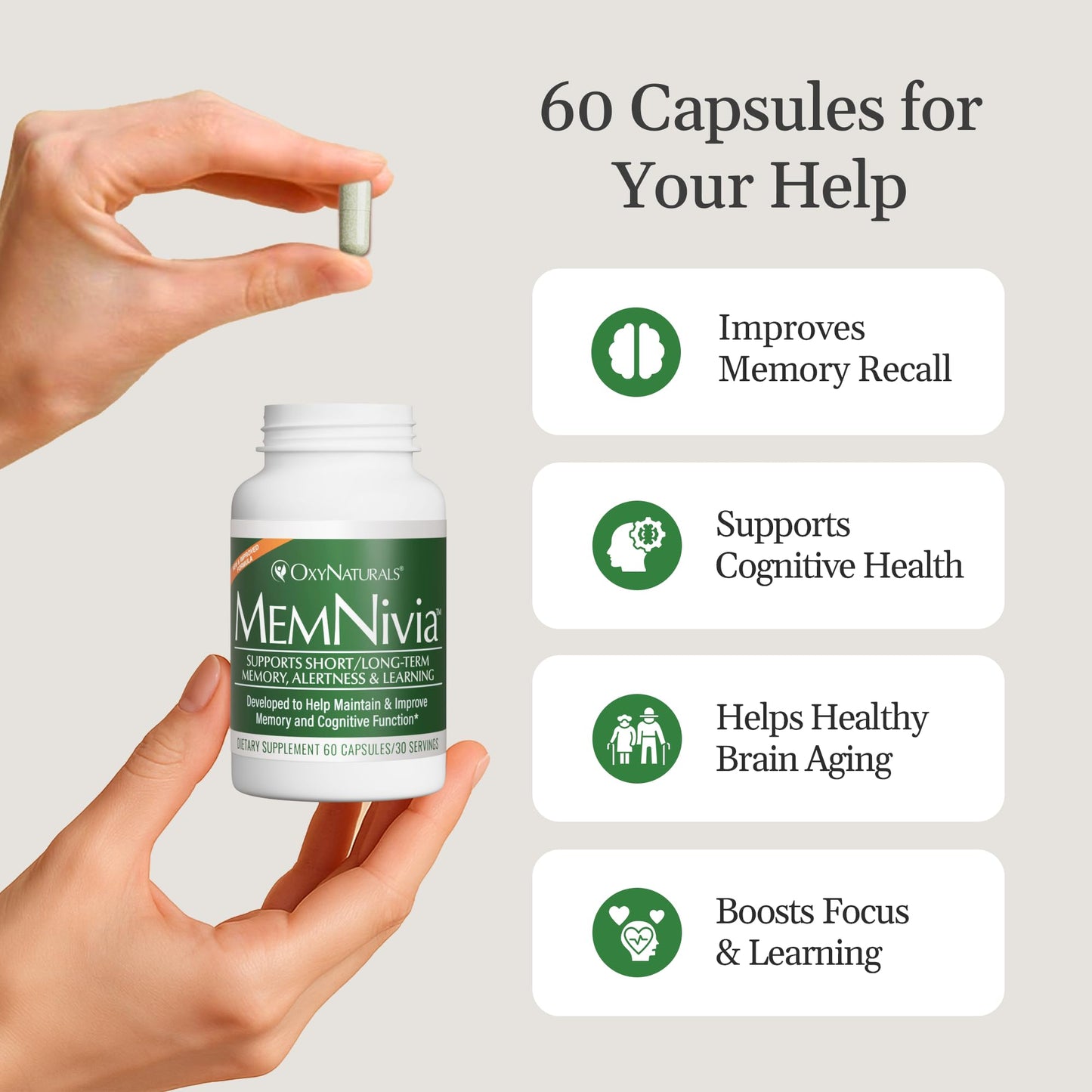 OxyNaturals MemNivia Brain Supplements Capsule 60 Count