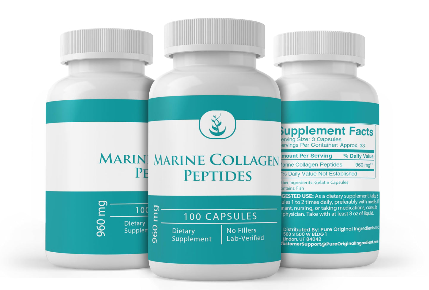 PURE ORIGINAL INGREDIENTS Marine Collagen Peptides Capsules, 100 Count