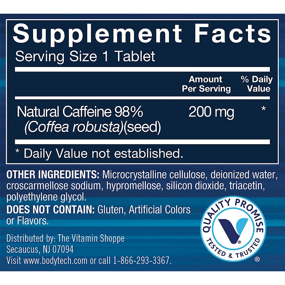 BodyTech Natural Caffeine Tablet, 100 Tablets