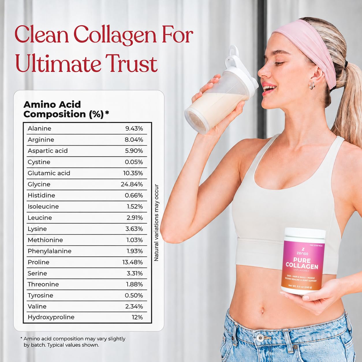ZENSE Hydrolyzed Collagen Powder Type I & III Bovine Collagen Peptides, 8.5 oz