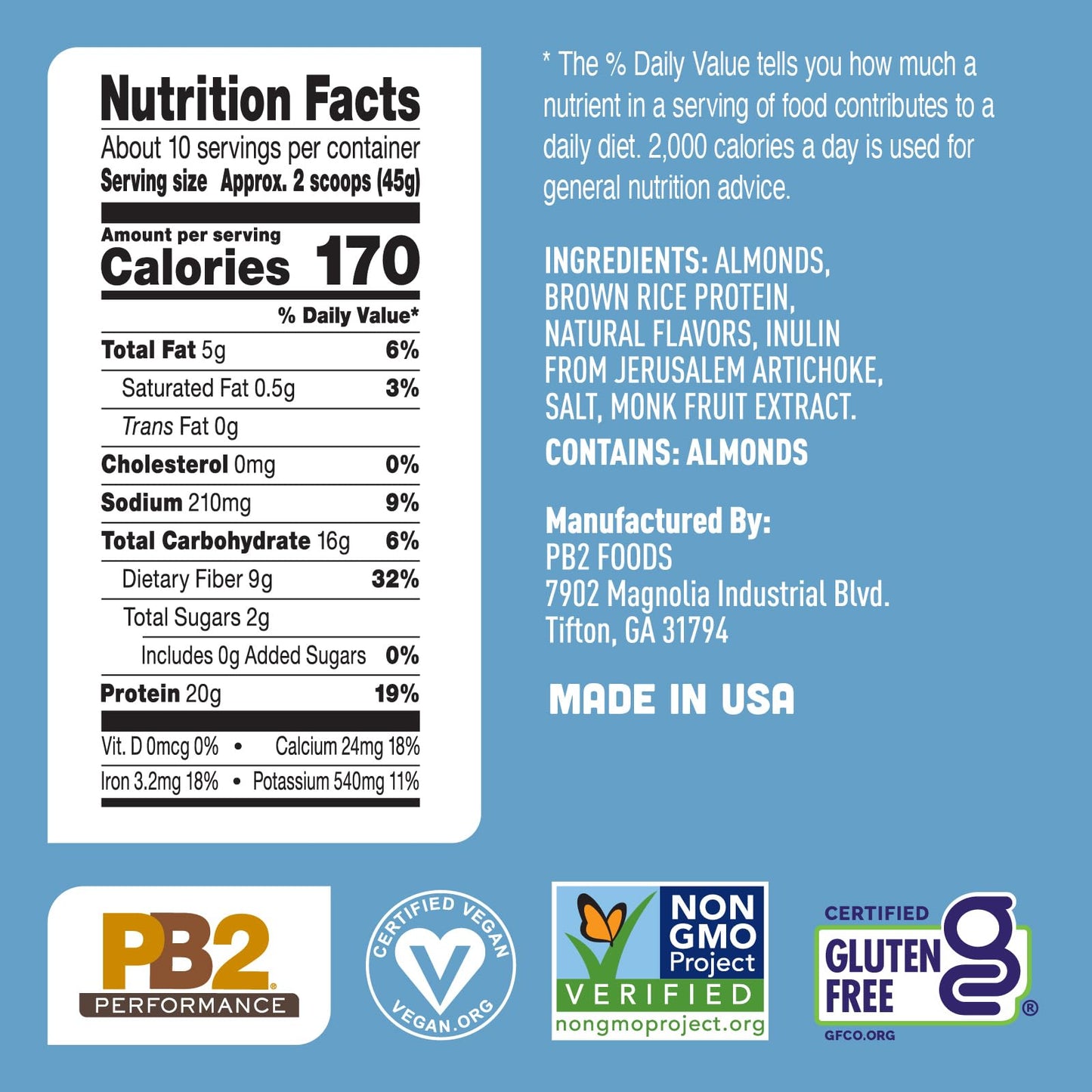 PB2 Performance Almond Plant Based Vegan Protein Powder, 16 Servings