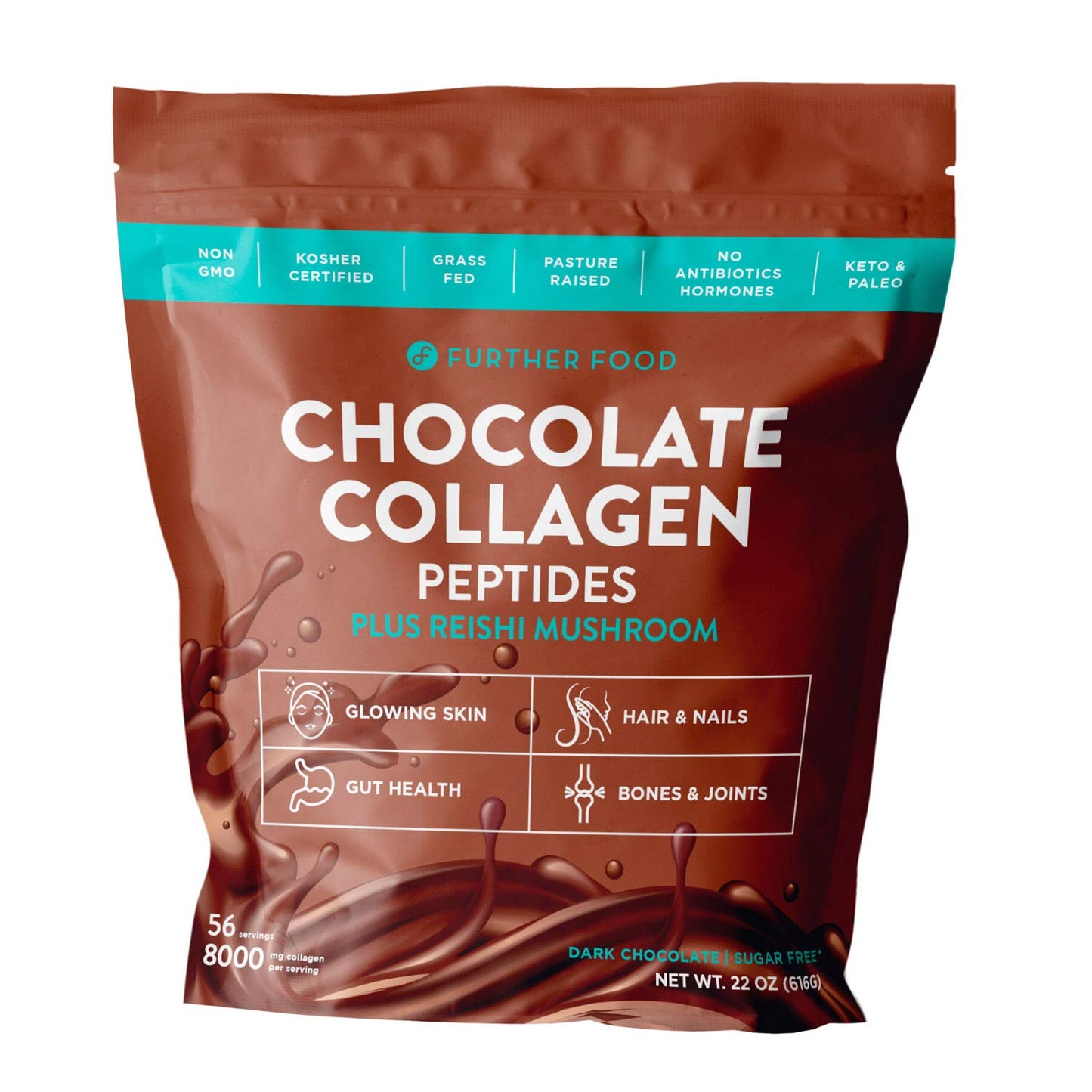 Further Food Dark Chocolate Collagen Peptides Plus Reishi Mushroom Powder, 22