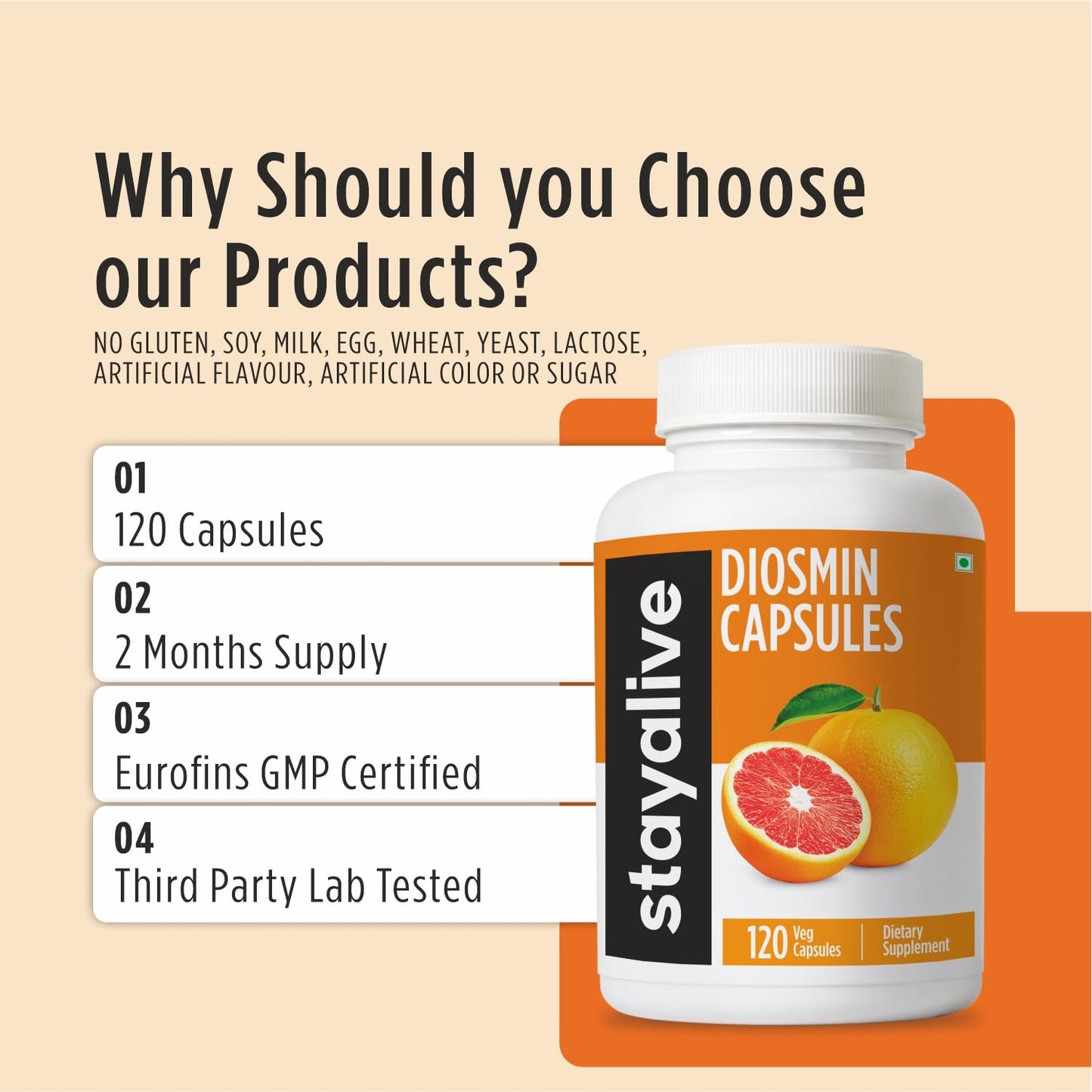 STAYALIVE Pure Diosmin Complex 1000mg Formula 120 Capsules