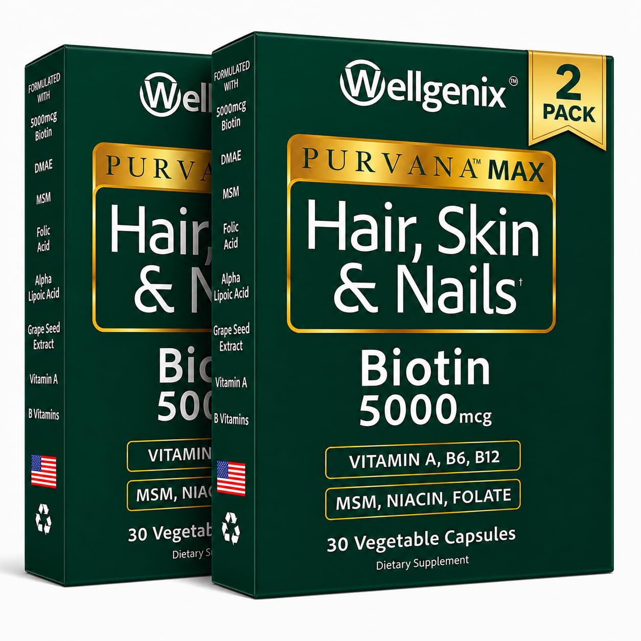 Wellgenix Purvana MAX Hair Skin & Nails Biotin 5000, 60 Capsules