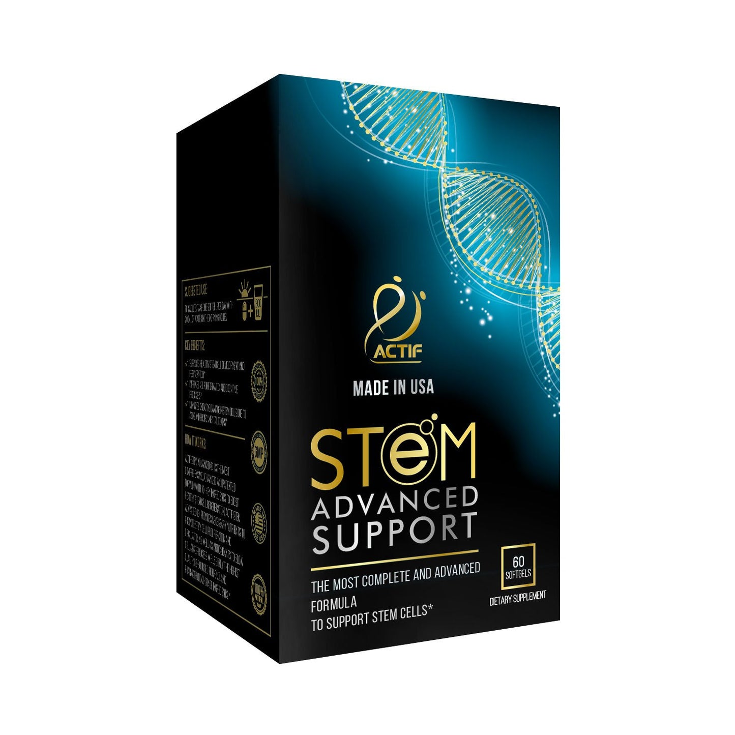 ACTIF STEM Cell Support - Maximum Strength with 10+ Stem Cell Factors Capsules, 60 Count