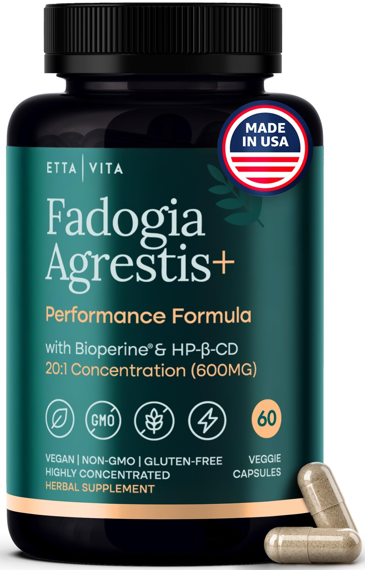Etta Vita Organic Fadogia Agrestis 600mg Capsules, 60 Count