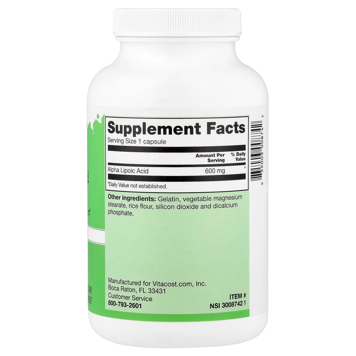 Vitacost Alpha Lipoic Acid 600 mg Capsule, 240 Capsules