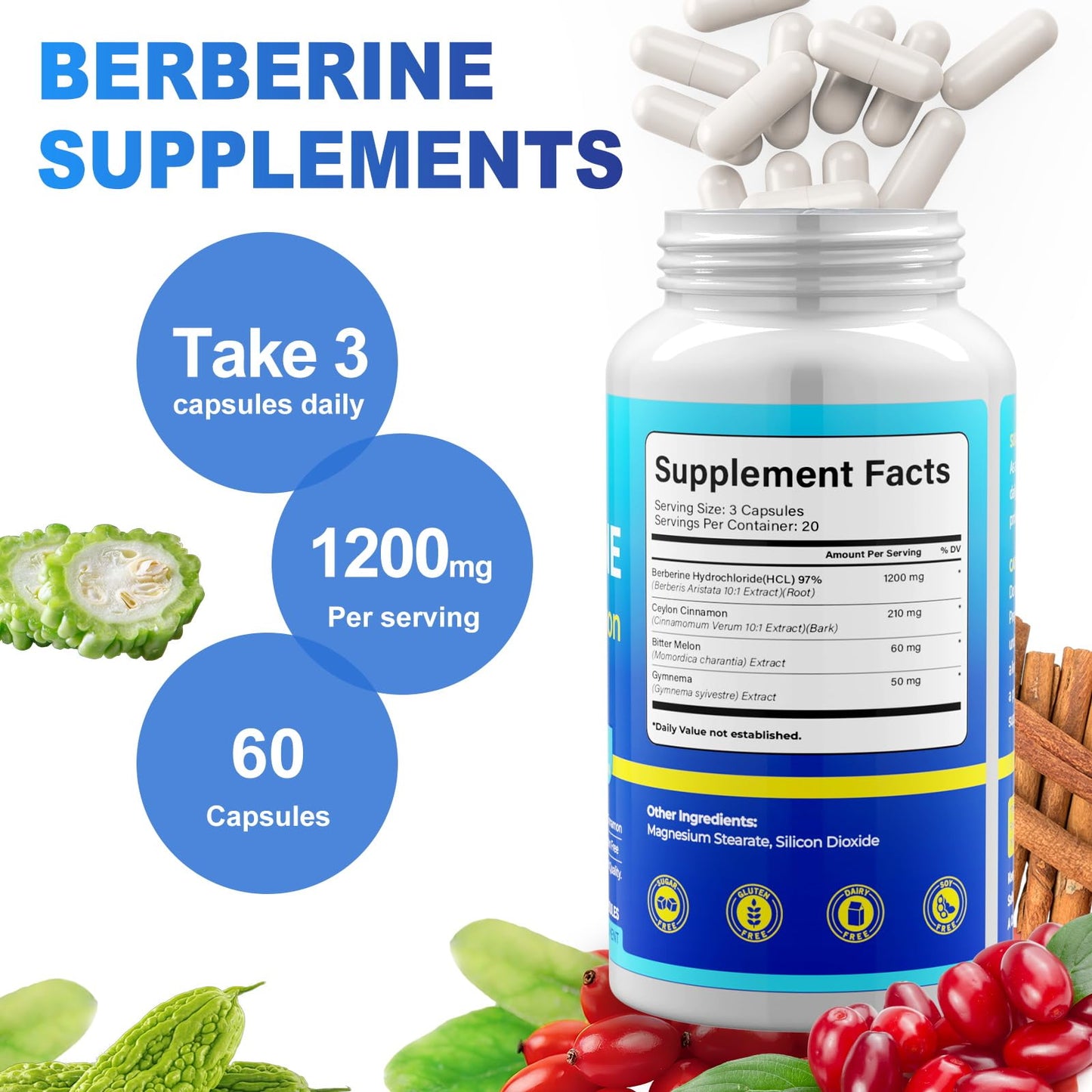 Rolphood Berberine Supplement with Ceylon Cinnamon 60 Capsules
