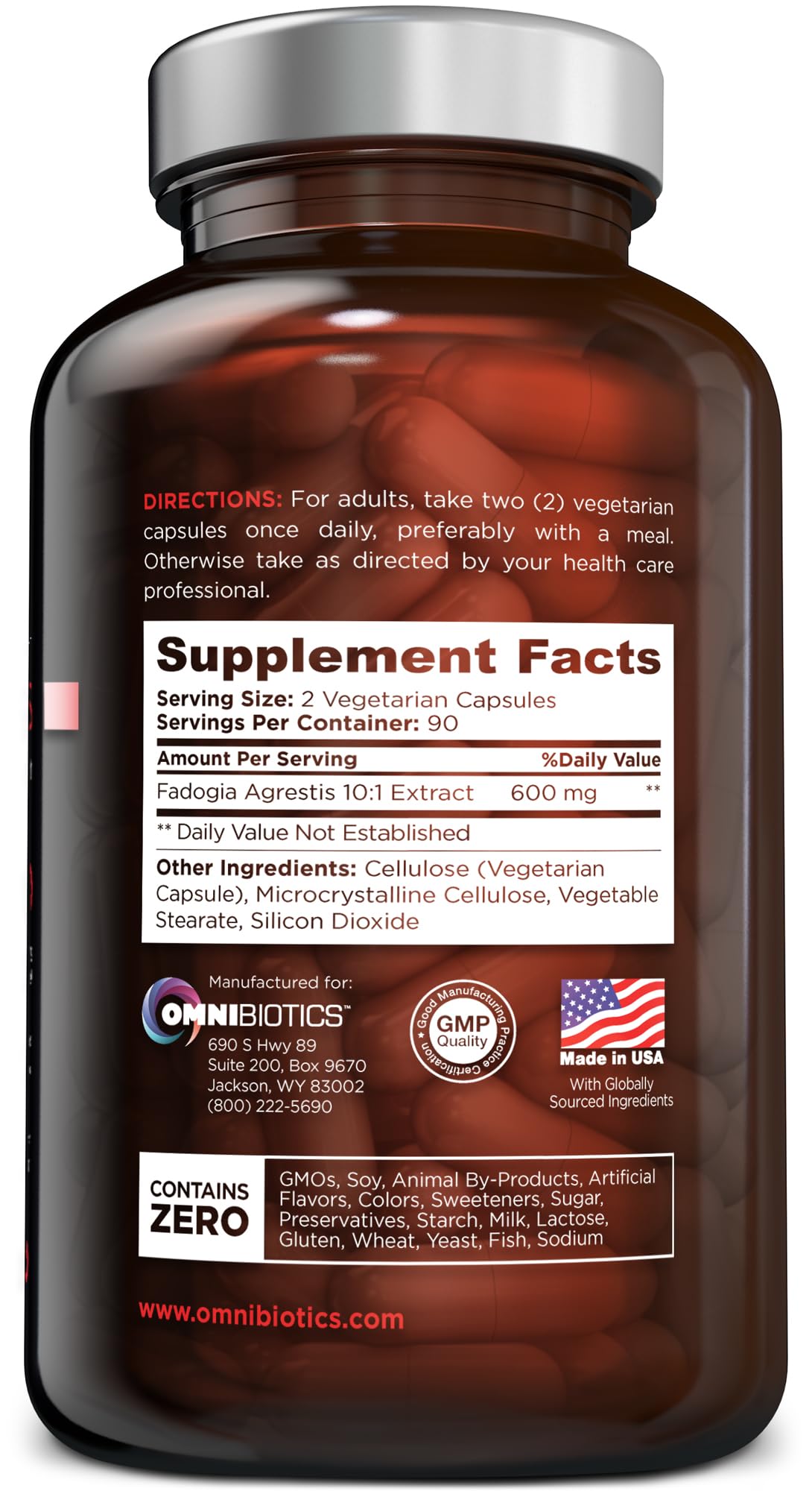 OmniBiotics Fadogia Agrestis 600mg Per Serving 10:1 Extract Capsule, 120 Count