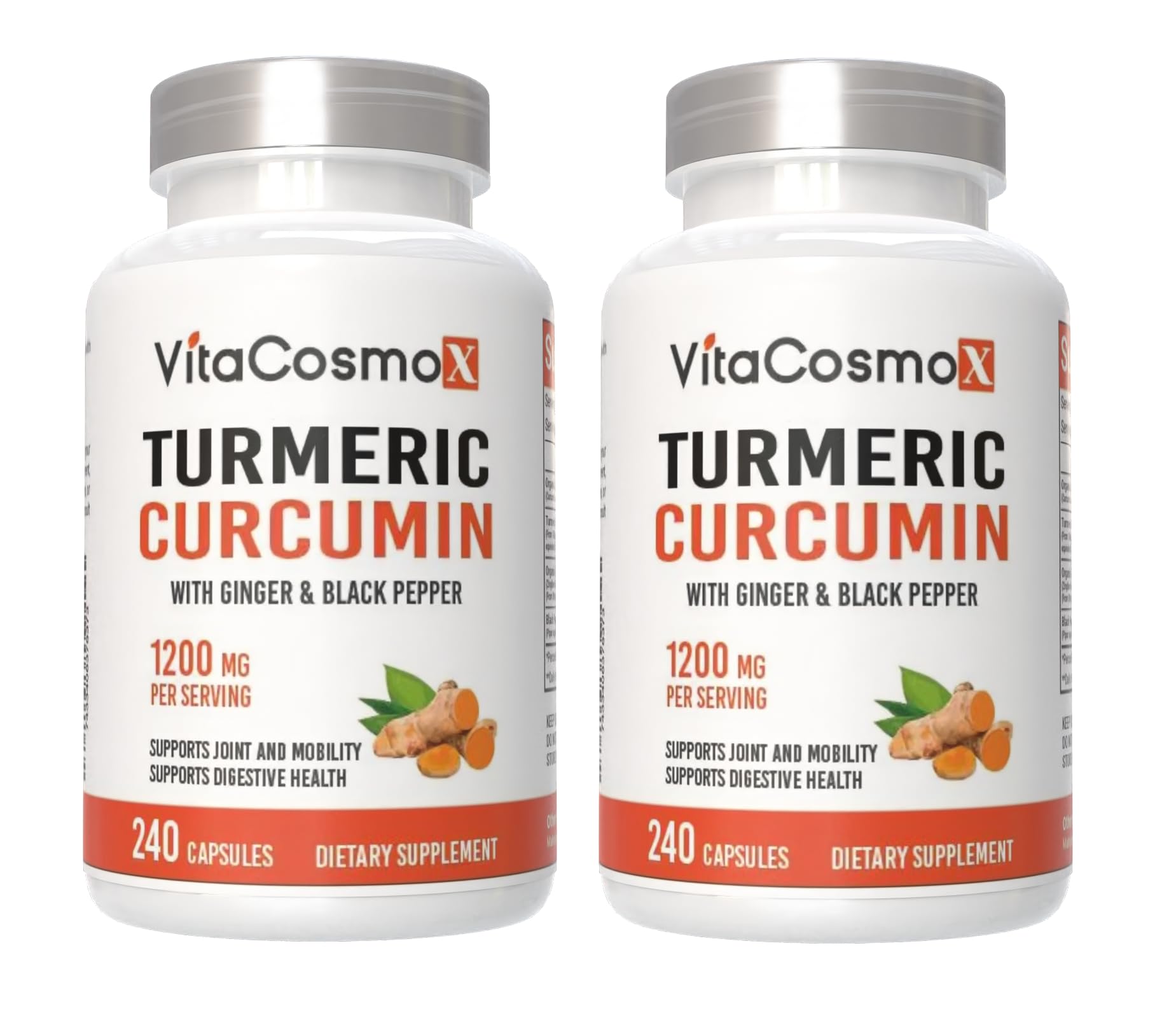 VitaCosmoX Turmeric Curcumin with Bioperine 1200 mg Capsules, 1 Count