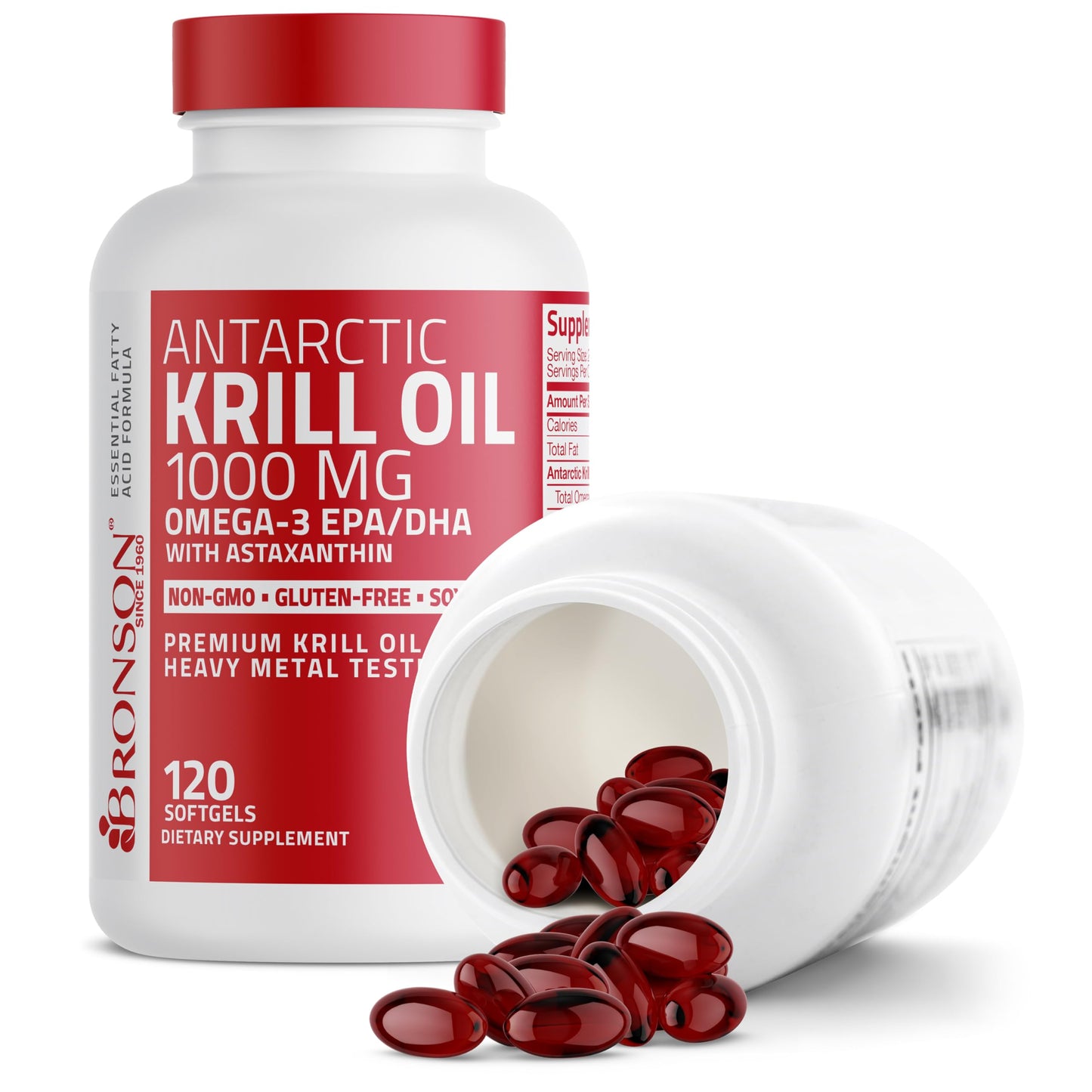 Bronson Antarctic Krill Oil 1000 mg with Omega-3s Softgels, 120 Softgels