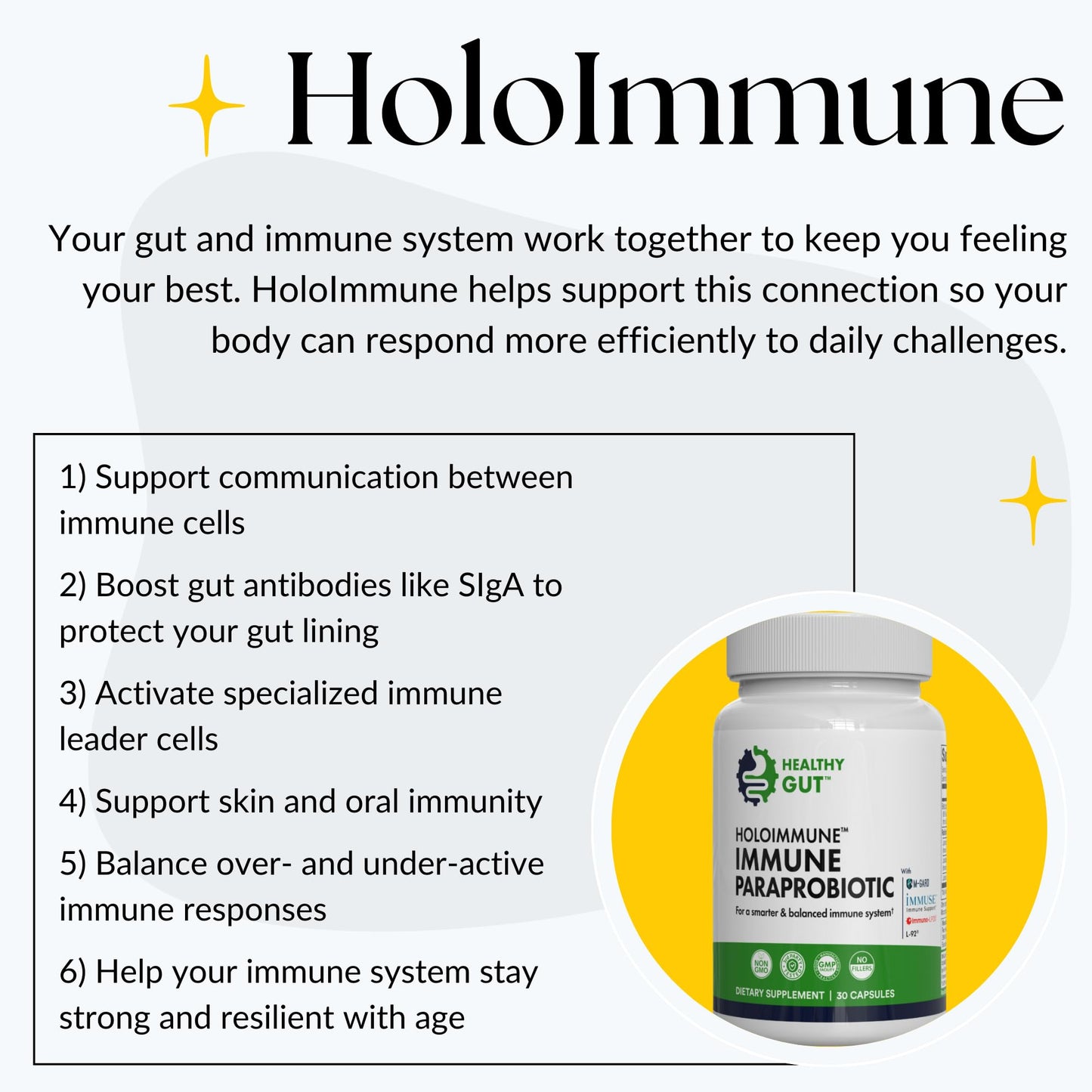 Healthy Gut HoloImmune Paraprobiotic with Immuse Immune Support 30 Capsules