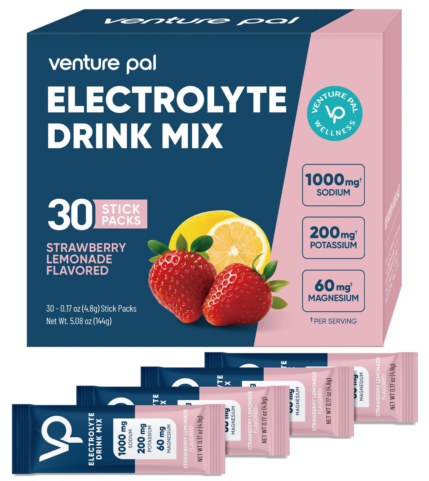 Venture Pal High Sodium Sugar Free Electrolytes Packets Powder, 180 Count
