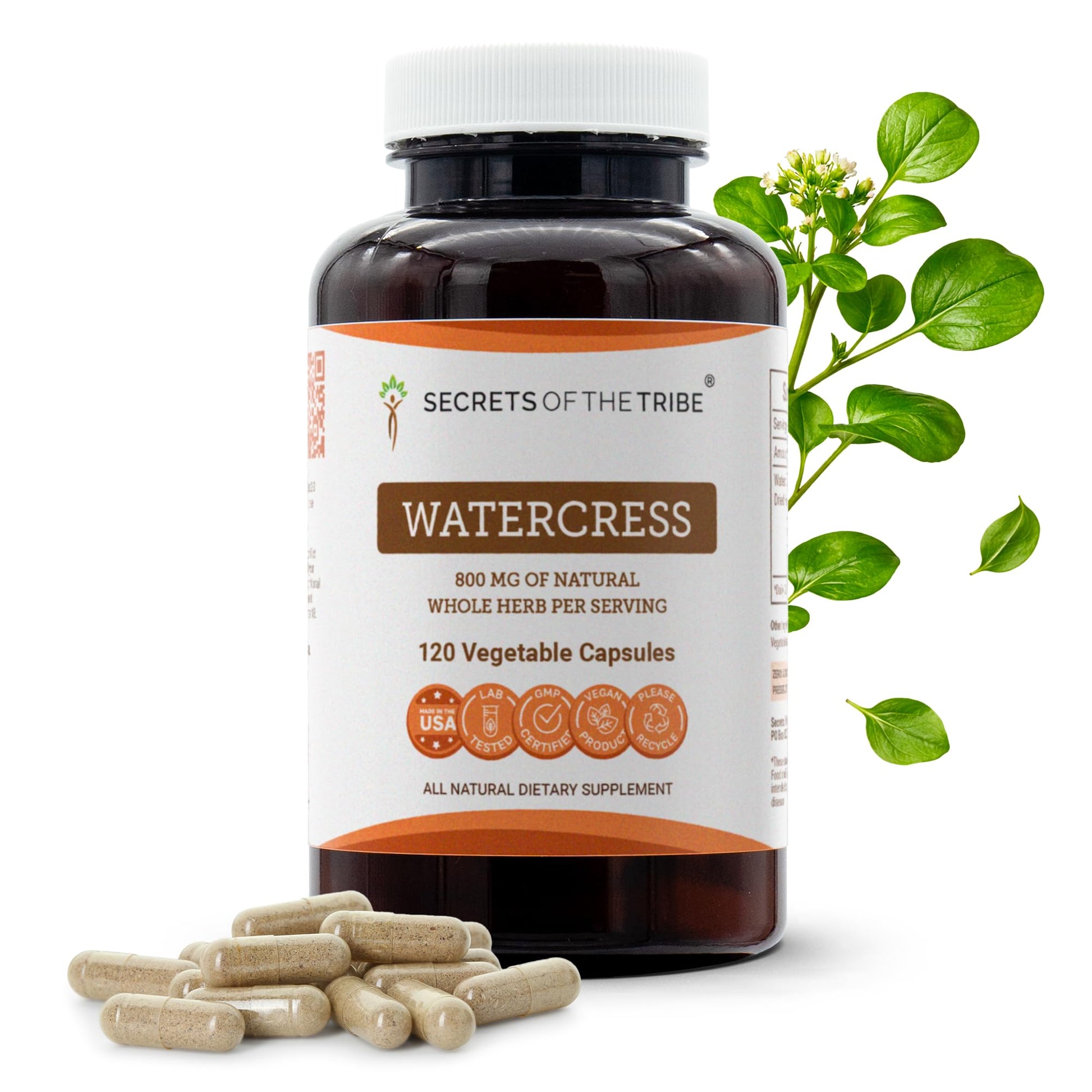 Secrets of the Tribe Watercress 800 mg Dried Herb (Nasturtium Officinale) Capsules, 120 Count