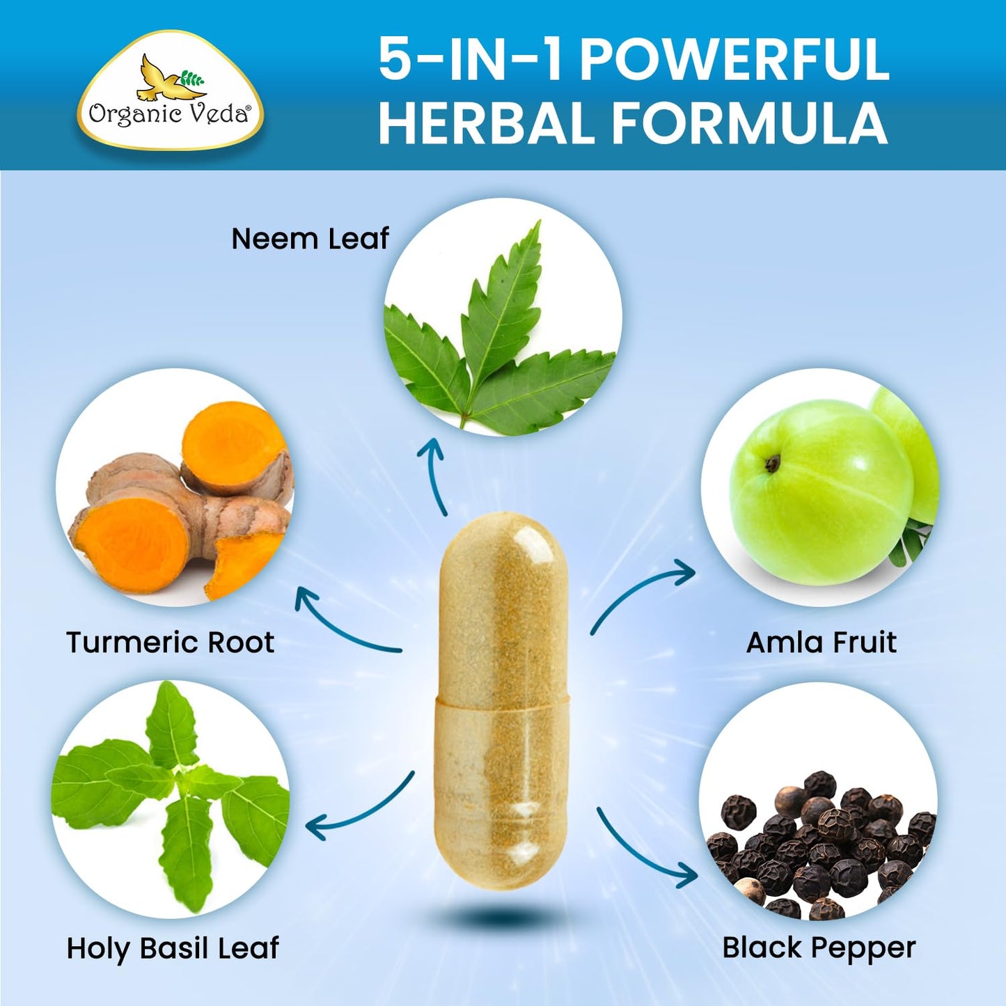 Organic Veda Neem Turmeric Capsules 120 Capsules
