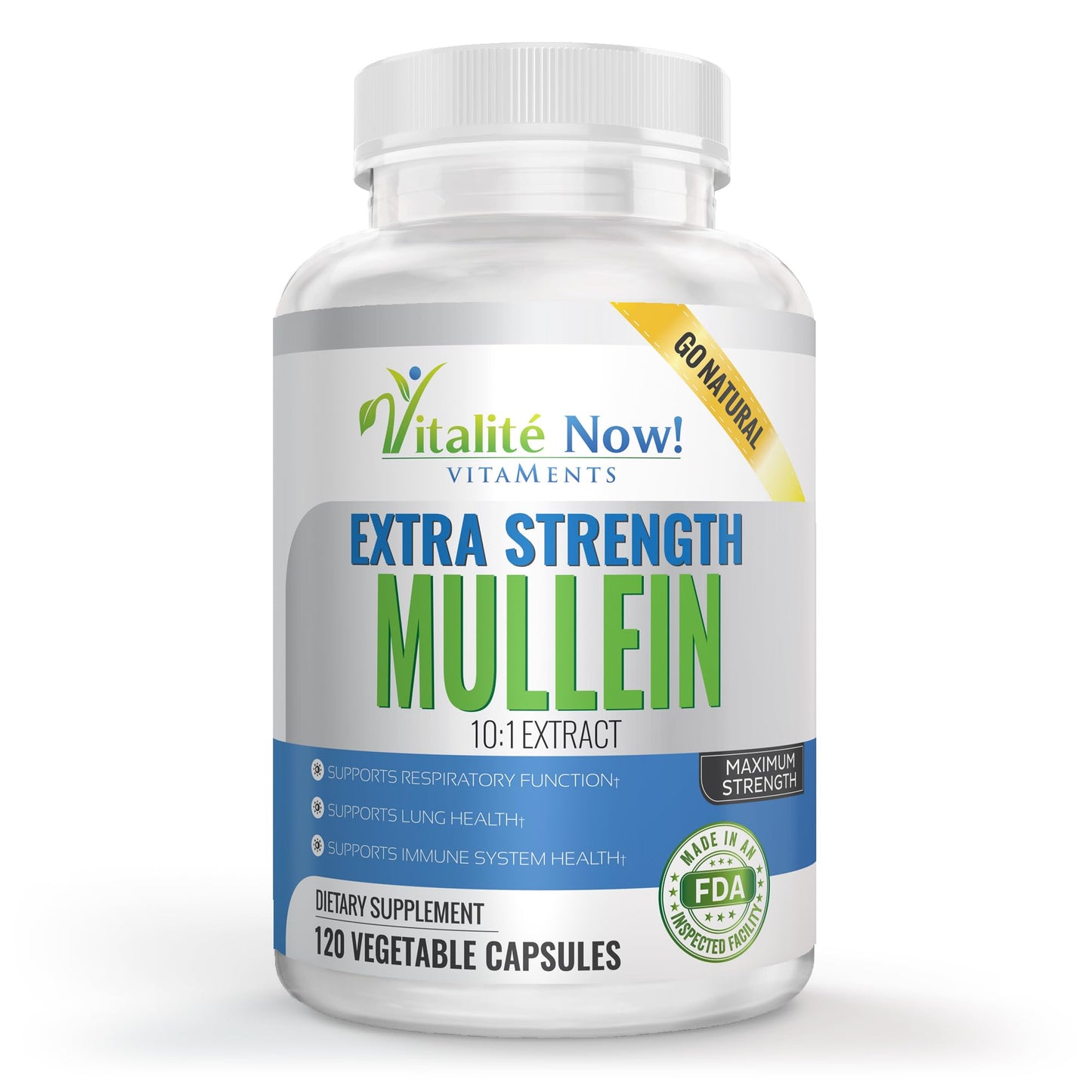 Vitalité Now! Extra Strength Mullein Capsules 100% Whole Herb 10:1 Extract, 120 Count