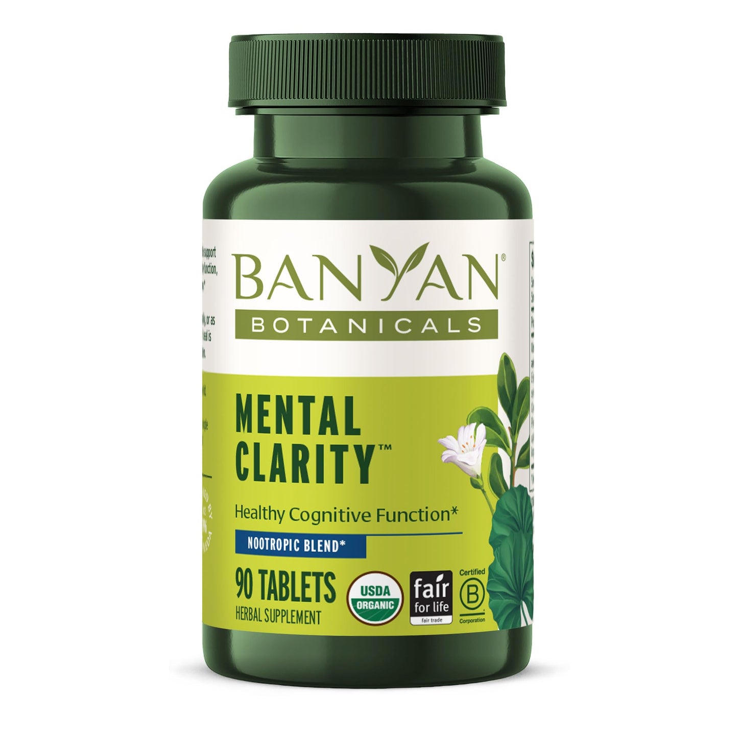 Banyan Botanicals Organic Mental Clarity – Herbal Alertness & Focus Supplement with Bacopa & Gotu Kola – Natural Support for a Calm Mind & Sustainable Mental Energy, 90 Tablets