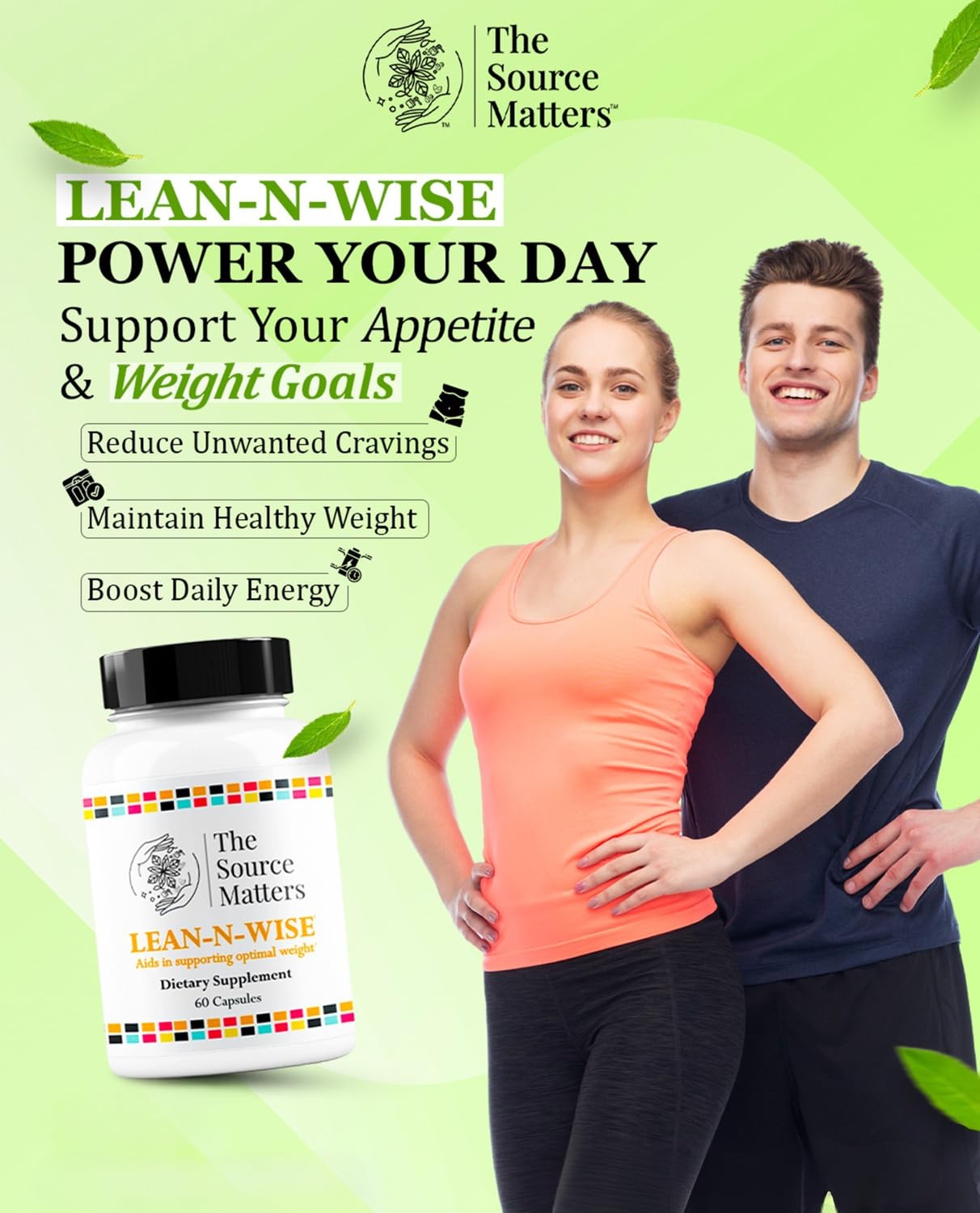 THE SOURCE MATTERS Lean-N-Wise Digestion & Energy Support with Green Coffee Bean, Hibiscus, Lemon Verbena & Magnesium Citrate | Plant-Based Formula for Daily Wellness, 60 Capsules