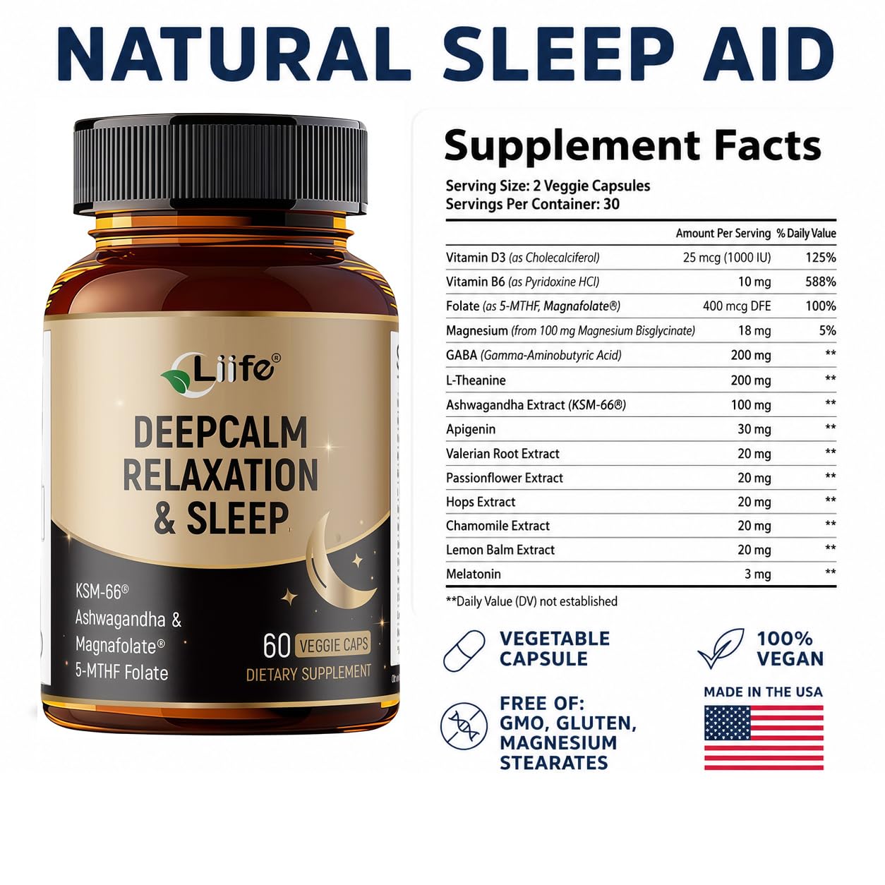 LIIFE DeepCalm Relaxation & Sleep Veggie Capsules 60